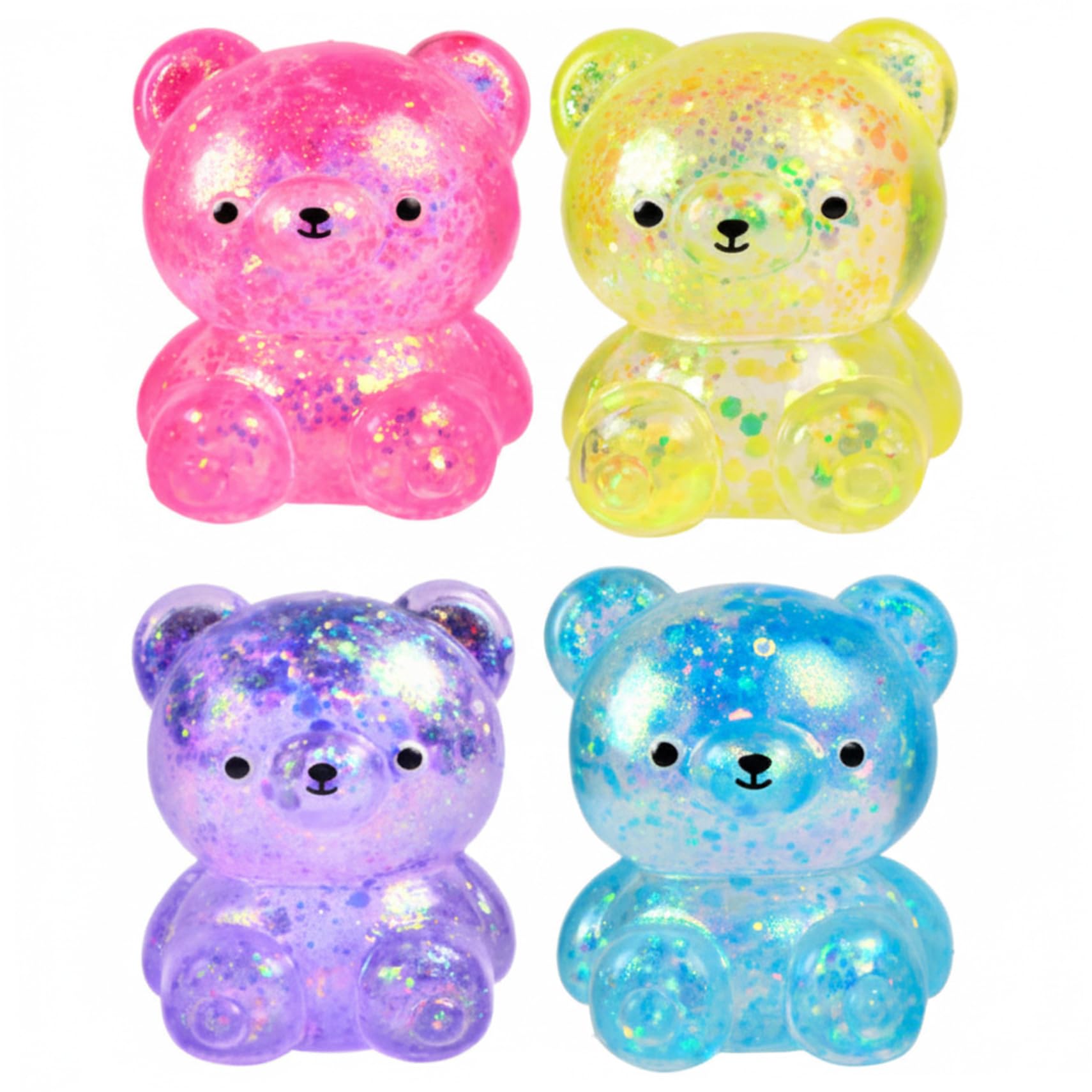 4 Pack Sensory Fidget Toys, Glitter Bear Squish Toys Slow-Rise Stressball for Stress Relief Cute Squeeze Toy for Kids and Adults, Bear Squish