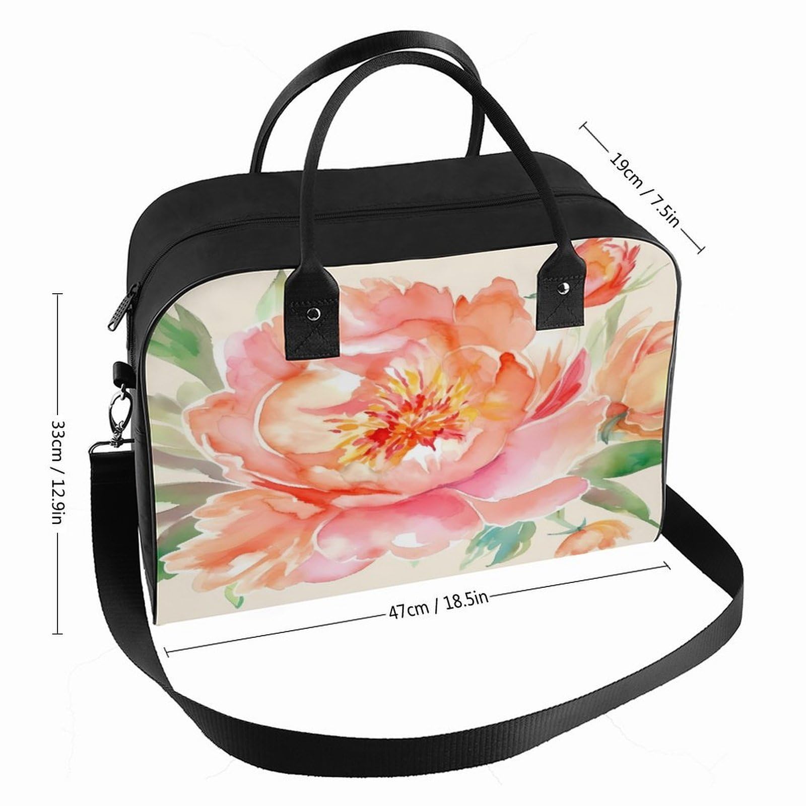 Peach Peony Laptop Tote Bag Casual Travel Handbag Multi Pocket Shoulder Bags for Work Travel