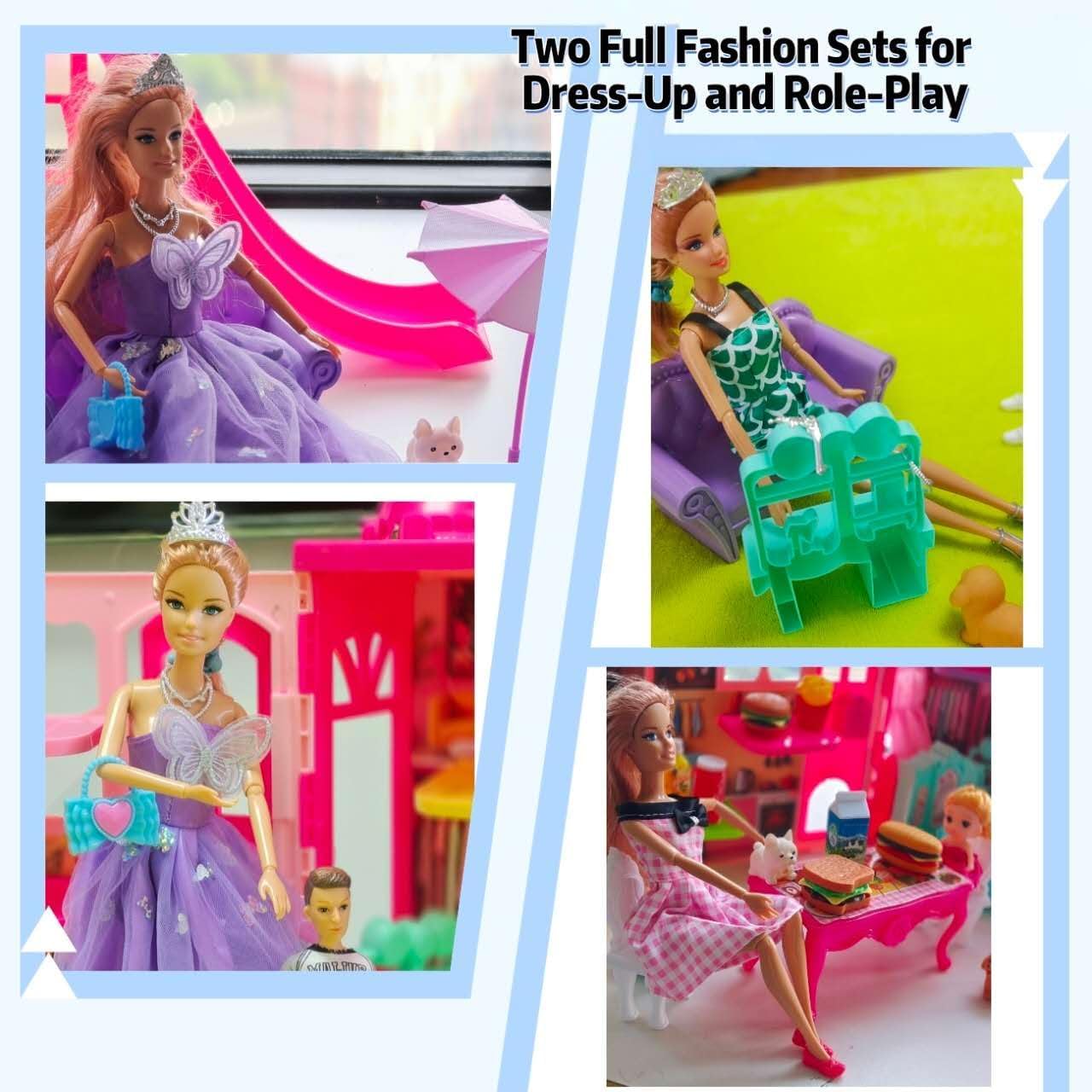 Portable Dollhouse for Girls & Toddlers 3-5, Foldable Playhouse with 3 Dolls, Fashion & Furniture | 50+ Pieces Toys for Imaginative Play | Birthday for Kids & Niñas.