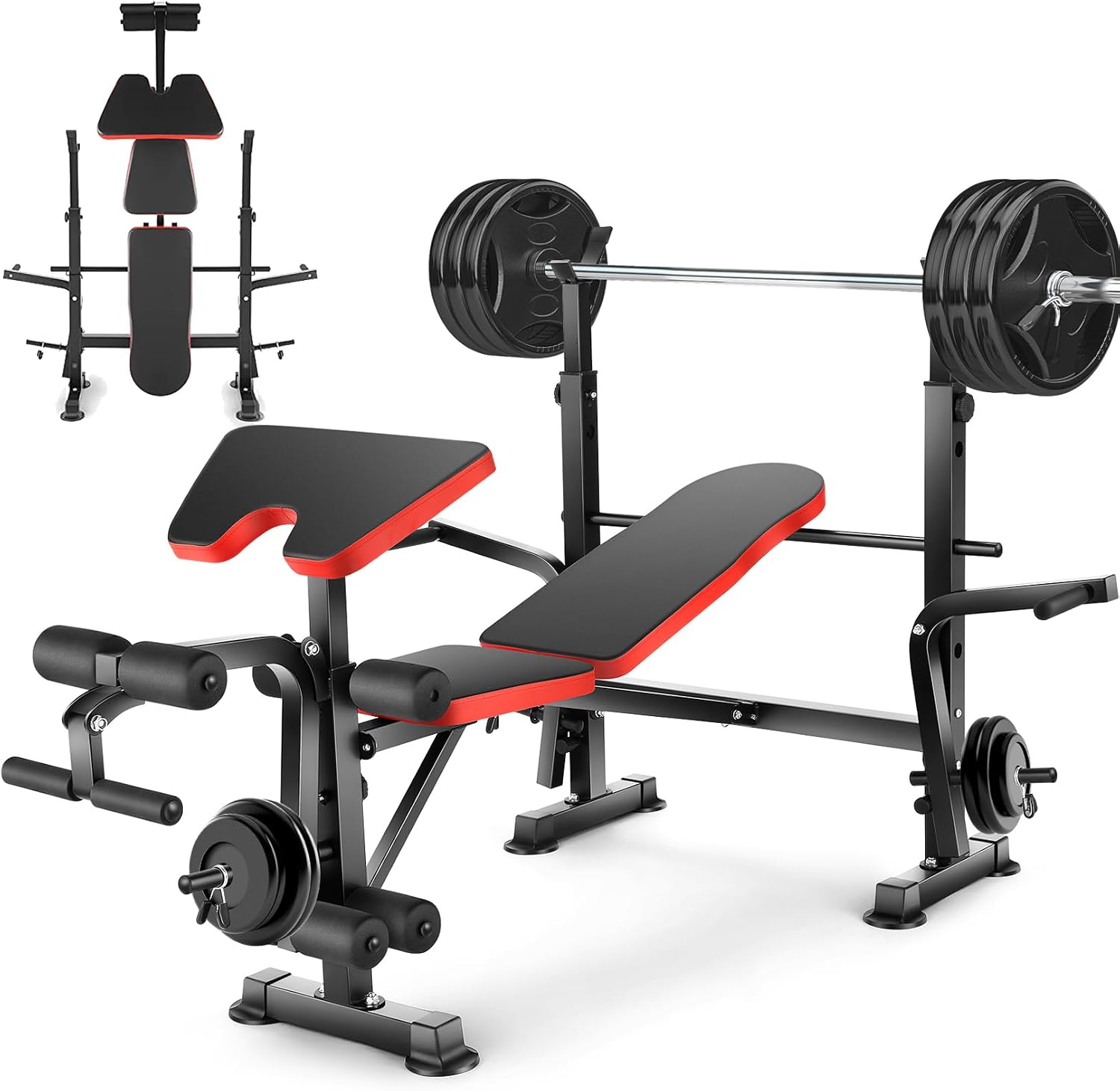 Aceshin 660lb Olympic Weight Bench, Adjustable Workout Bench with Squat Rack, Multifunctional Weight Bench with Preacher Curl & Leg Developer, Bench Press Set for Home Gym