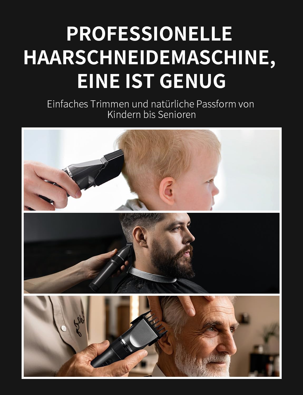 Haarschneidemaschine Profi Haarschneider Leiser Motor Selbstschärfende Titanium Keramik klingen Langhaarschneider Akku Kabellose 2000mAh Batterie Haartrimmer Set für Familien