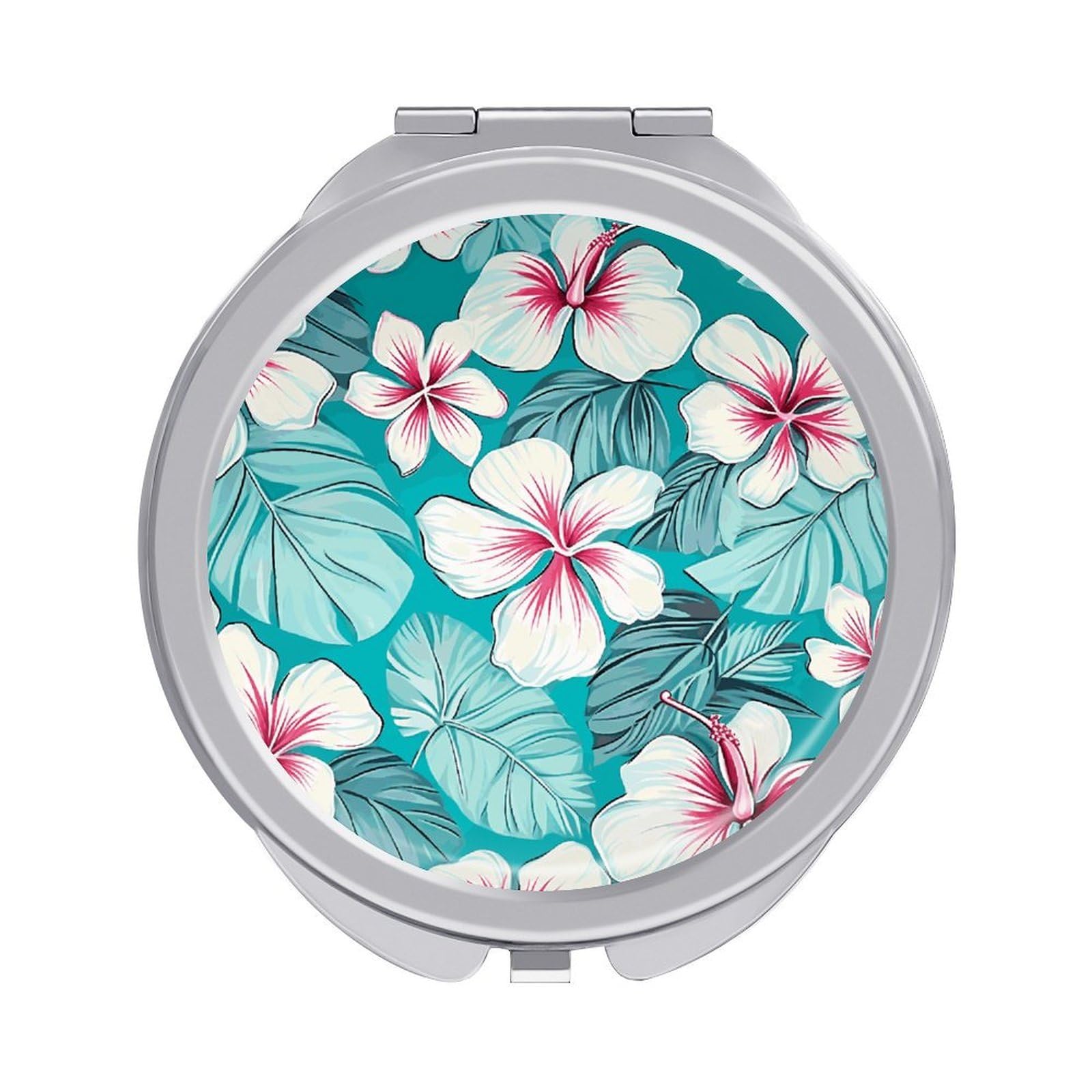 FekiLoot Tropical Hibiscus Flowers Makeup Mirror Compact Round Travel Makeup Mirror Portable Folding Handheld Pocket Mirrors for Handbag and Purses Gift Mini Mirrors