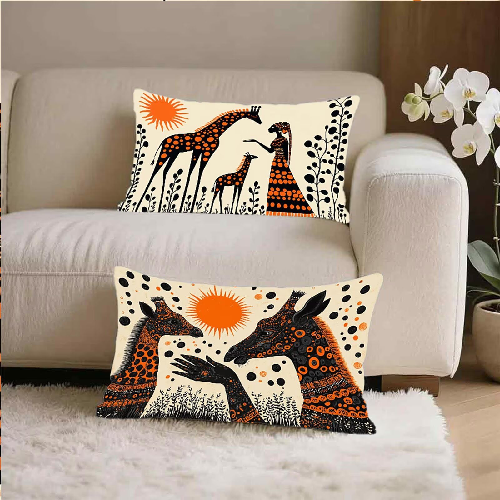 Federe Cuscino 60x80 Set di 2, Crema Federe Cuscini Divano Lino, Rettangolari Copricuscini 60x80cm Con Cerniera Invisibile, Copricuscino per Camera Letto Casa Decorazioni Regalo, Astratto U-9089