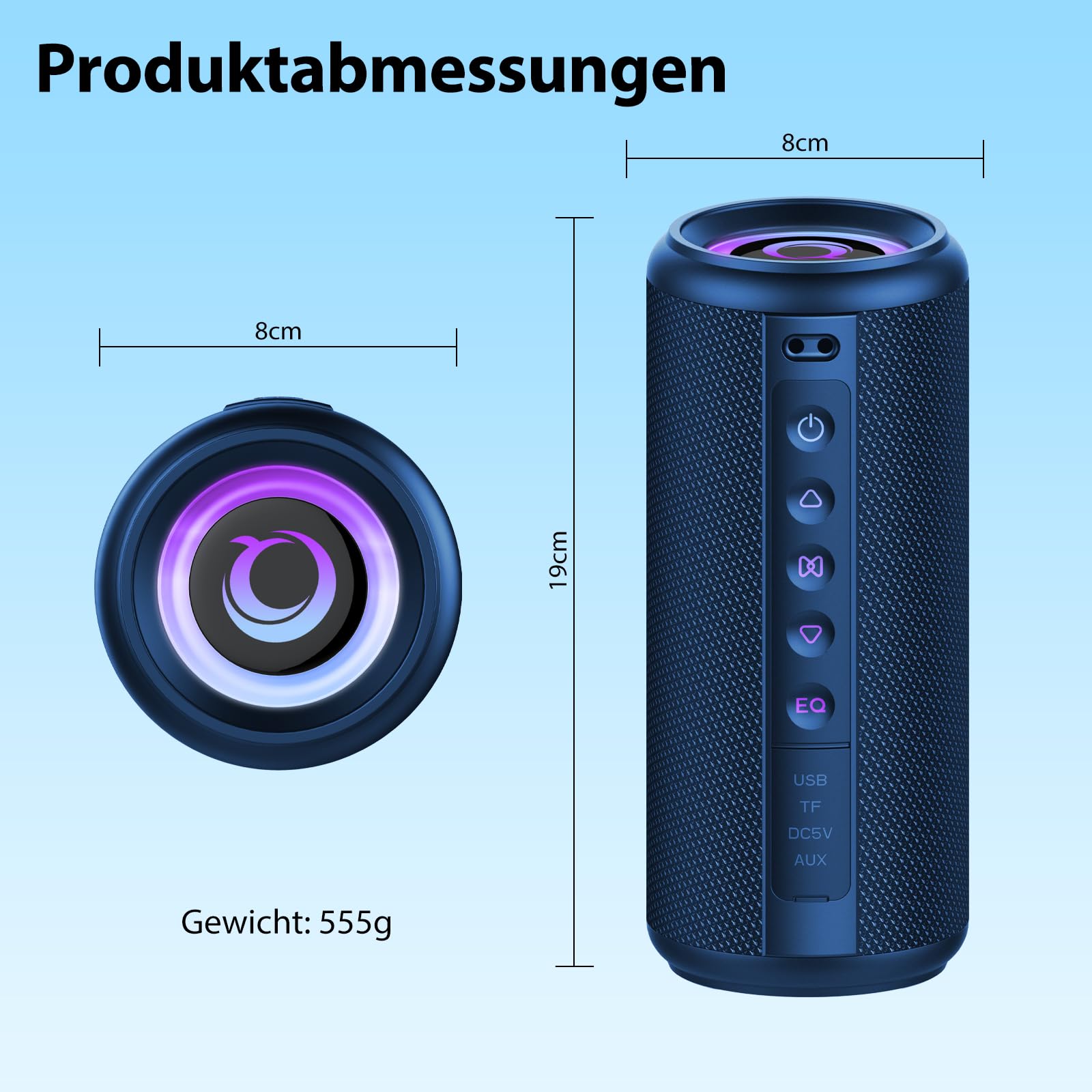 Altoparlante Bluetooth, 2026, carillon Bluetooth 5.4 con luce RGB, portatile, funzione vivavoce, impermeabile IPX7, suono potente per esterni, giardino e viaggi