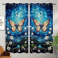 Vista 75 de Cortinas opacas de mariposa para decoración del hogar de niñas y niños, hermosas flores en acuarela, con ojales, aislamiento térmico, cortinas
