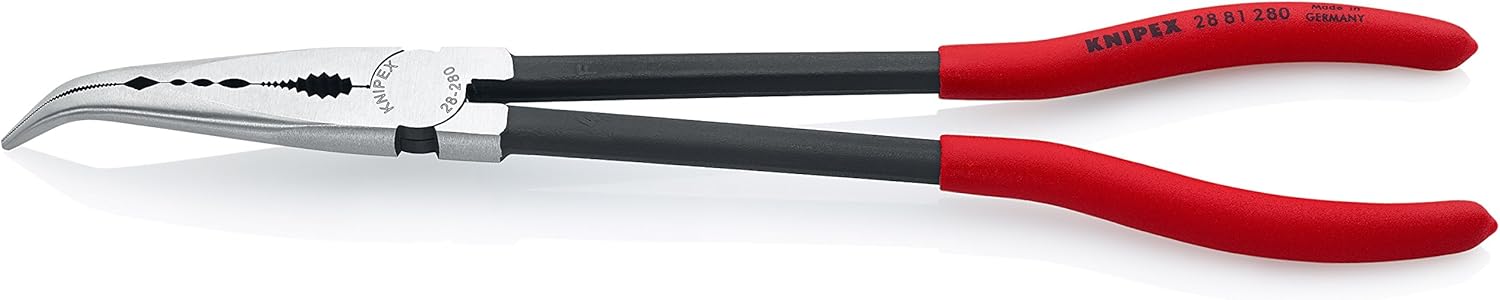 KNIPEX Tools - Extra Long Needle Nose Pliers, 45 Degree Angled Jaws (2881280), Red