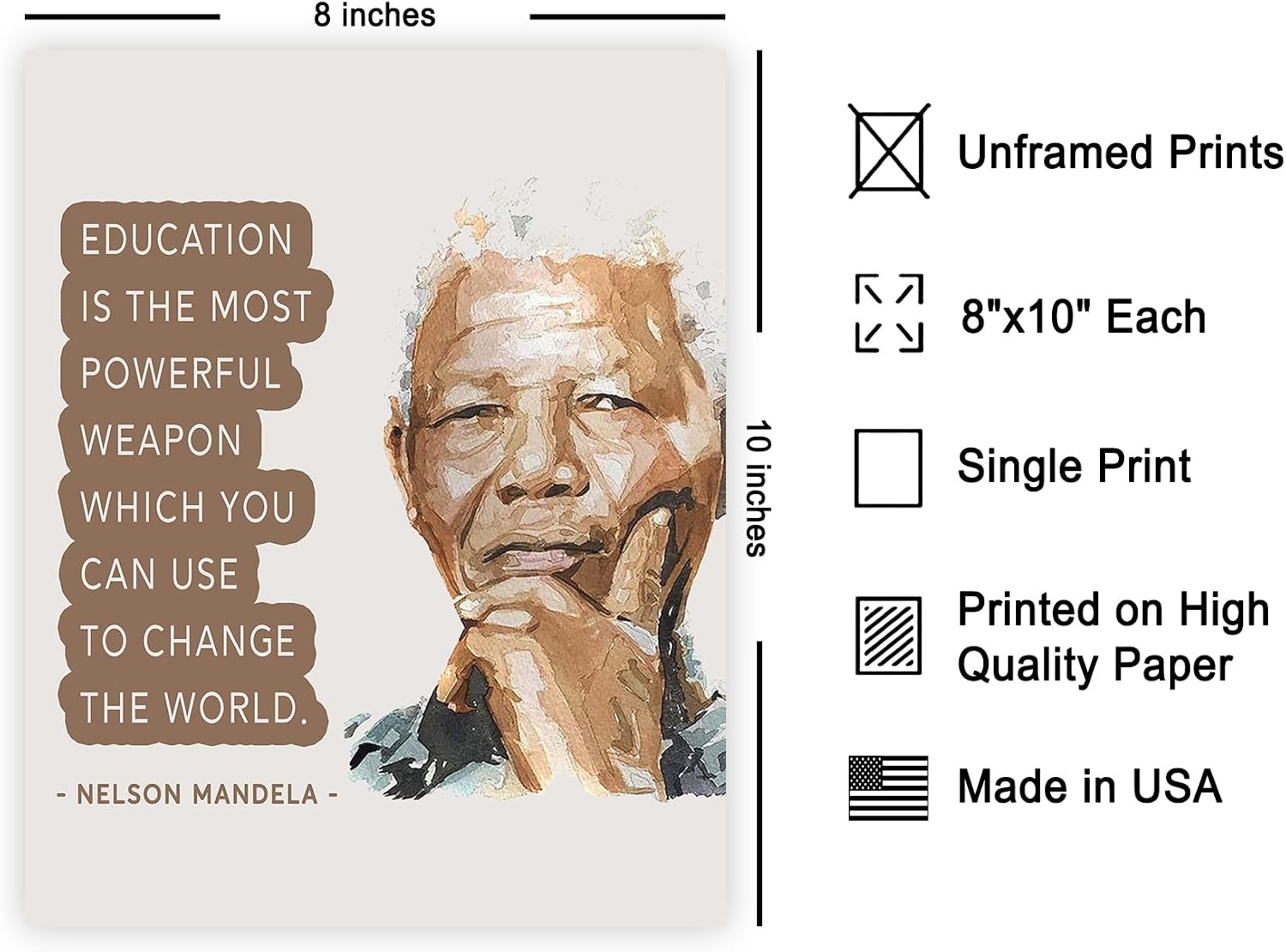 Poster Master Education Is The Most Powerful Weapon Poster - Nelson Mandela Print - Educational Quote Art - Gift for Student & Teacher - Inspiring Decor for School or Office - 8x10 UNFRAMED Wall Art