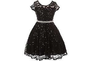 Bny Corner Girls Cap Sleeve Lace Glitter Pearl Flower Dress