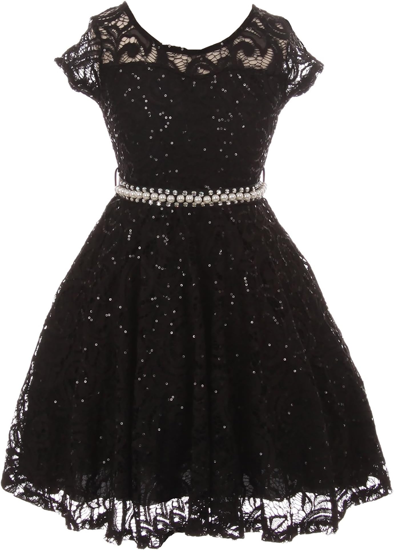 BNY CornerCap Sleeve Floral Lace Glitter Pearl Holiday Party Flower Girl Dress