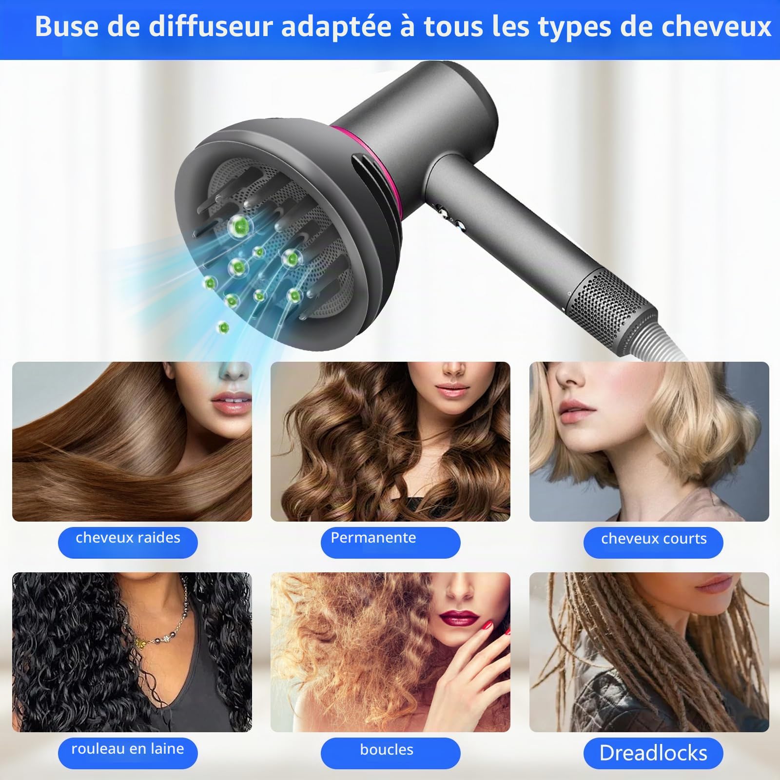 Diffuseur Wave+Curl pour Dyson Supersonic Series Accessoire, Nouveau Diffuseur De Boucles De Cheveux Pour Dyson HD01 HD02 HD03 HD04 HD05 HD07 HD08 HD14 HD15 SèChe-Cheveux