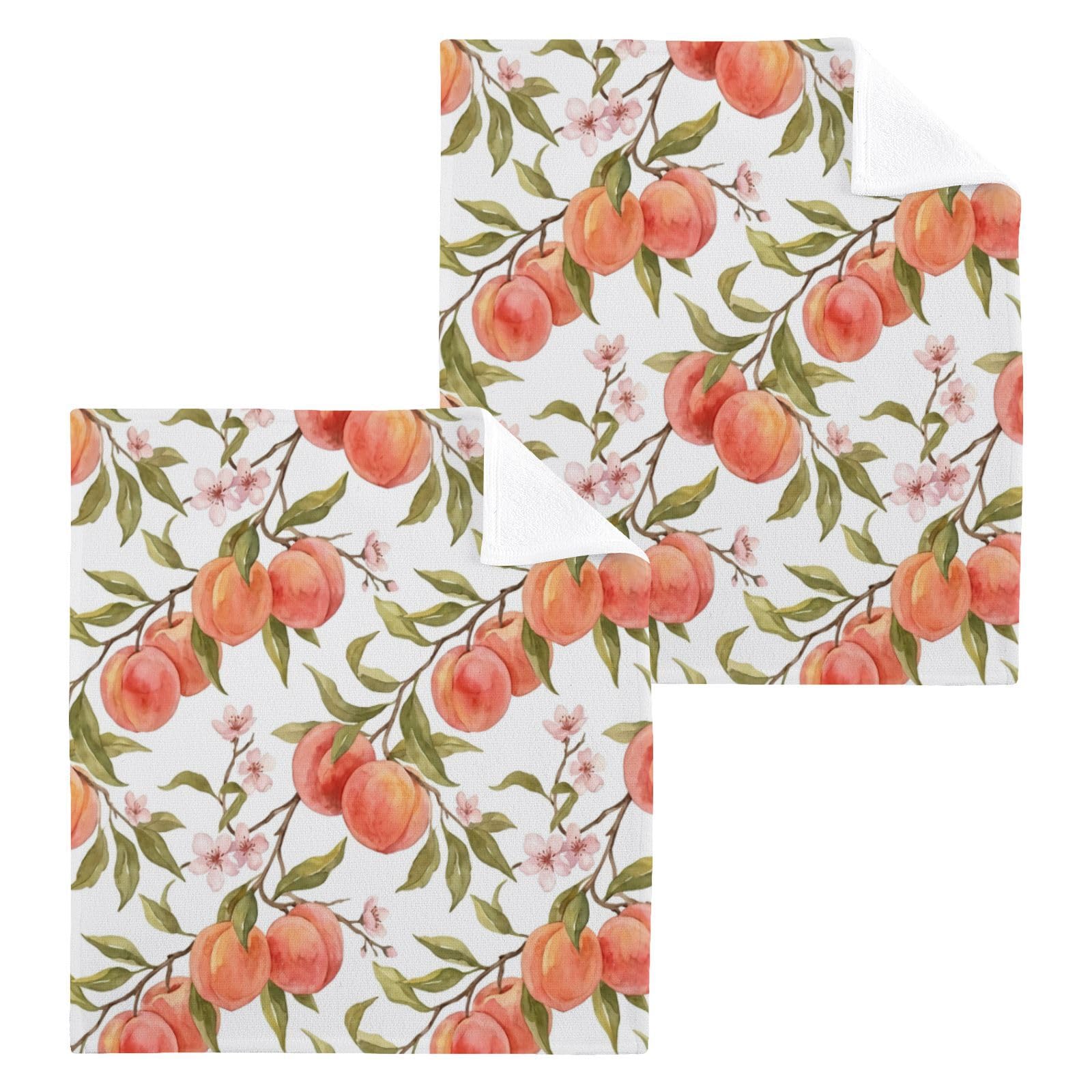BOESI Watercolor Peach Pattern 12x12in Cotton Washcloth,Face Towel