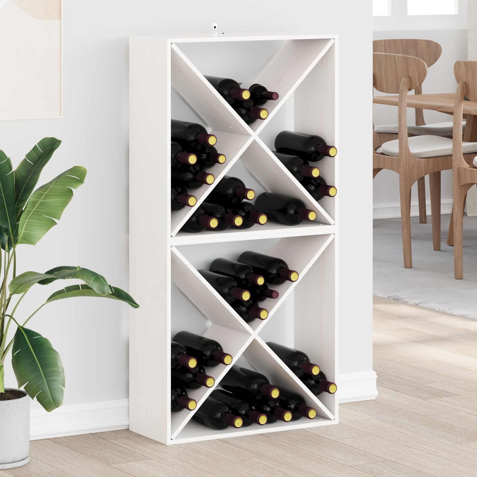 Mangloder Weinständer aus massivem Kiefernholz, 2er Set weiß, 62 x 25 x 62 cm, Weinregal mit Stauraum, für Küche Wohnzimmer, zur Wein und Gläser Aufbewahrung