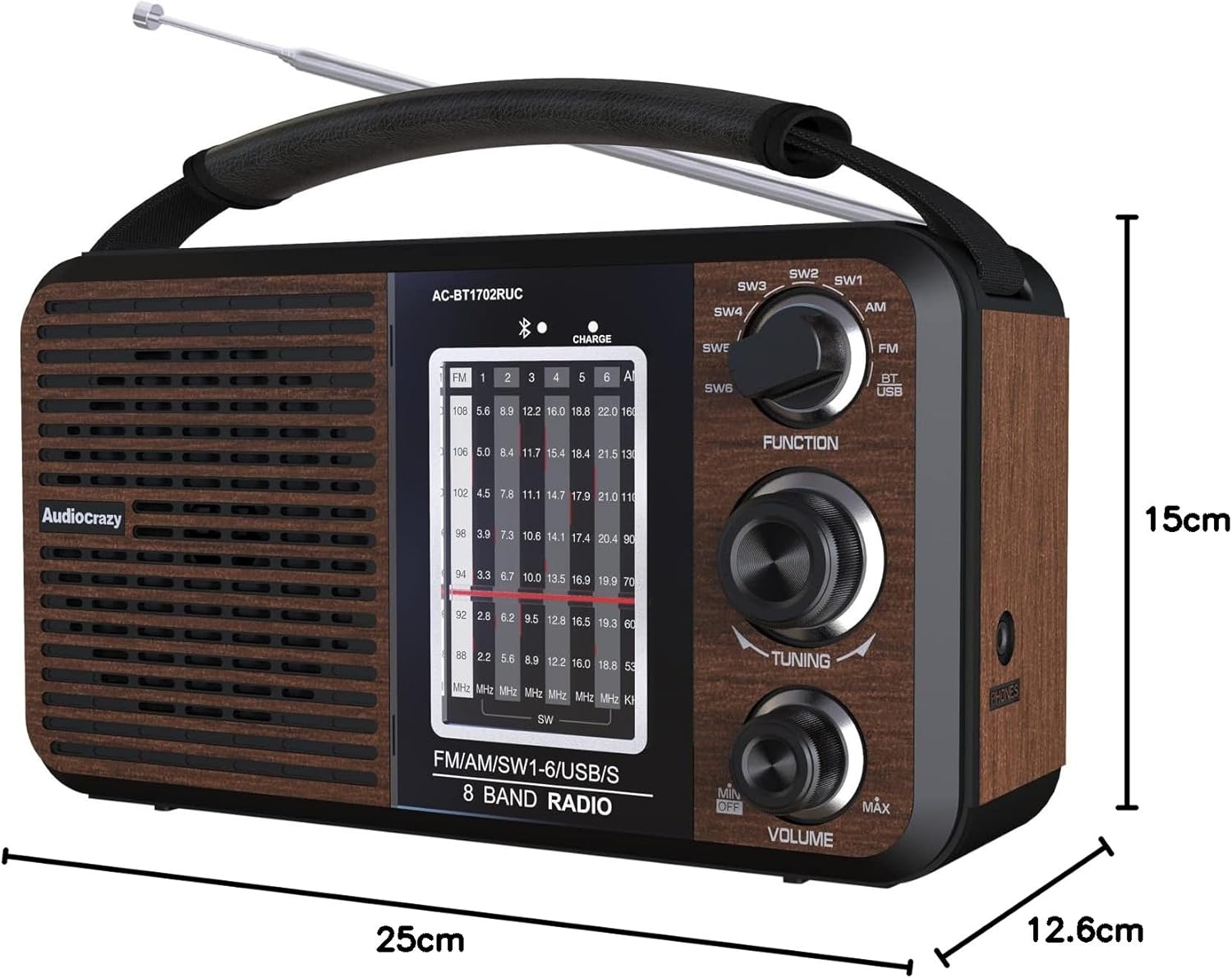 Dimensions of Audiocrazy Shortwave Radio