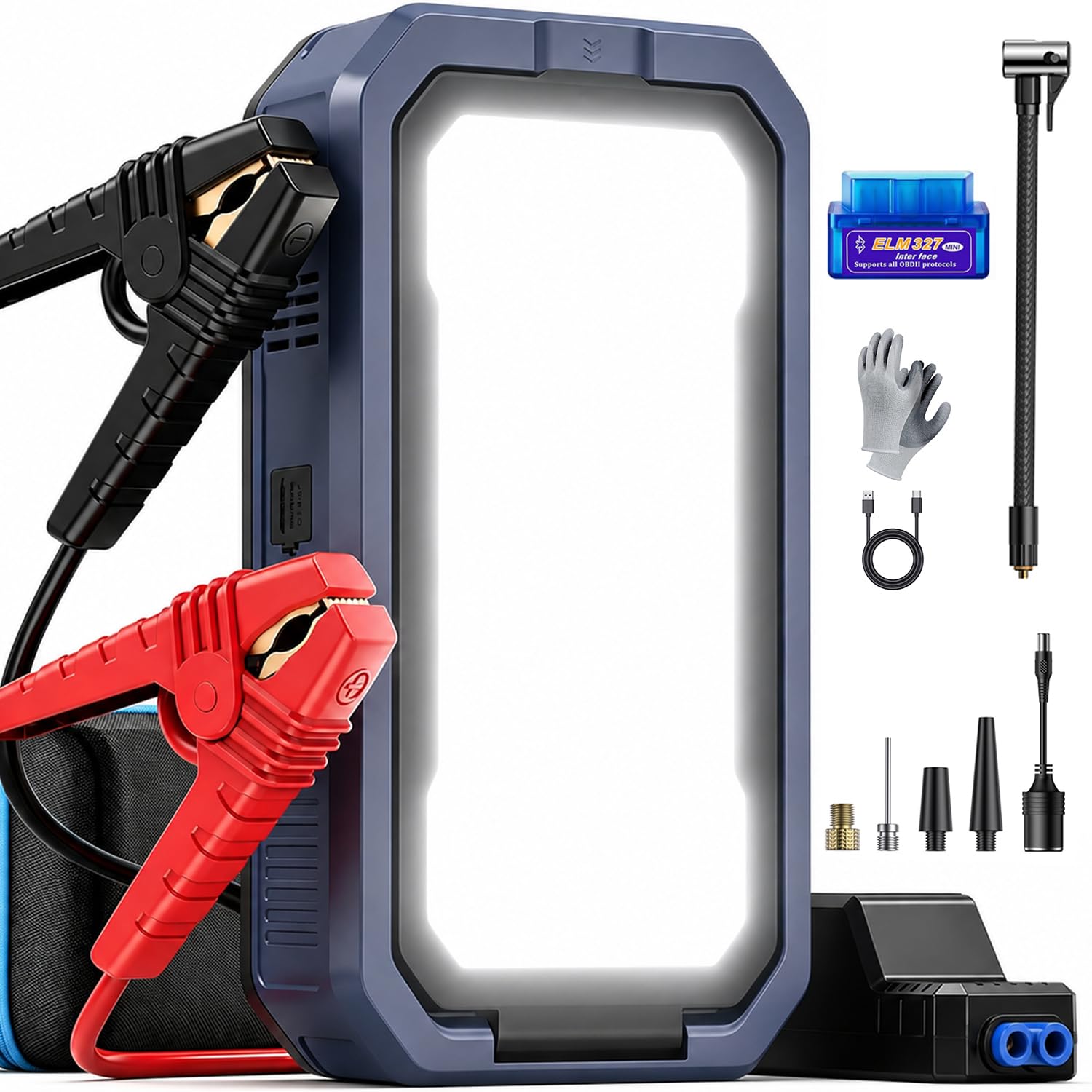 UTRAI 14-IN-1 Avviatore di Emergenza con Compressore, 8000A 150PSI Booster Avviamento Auto, Diagnosi OBD II, DC160W (Tutti Gas/12L Diesel), 12V Starter Batteria Auto con LED Torcia, 18W Power Bank
