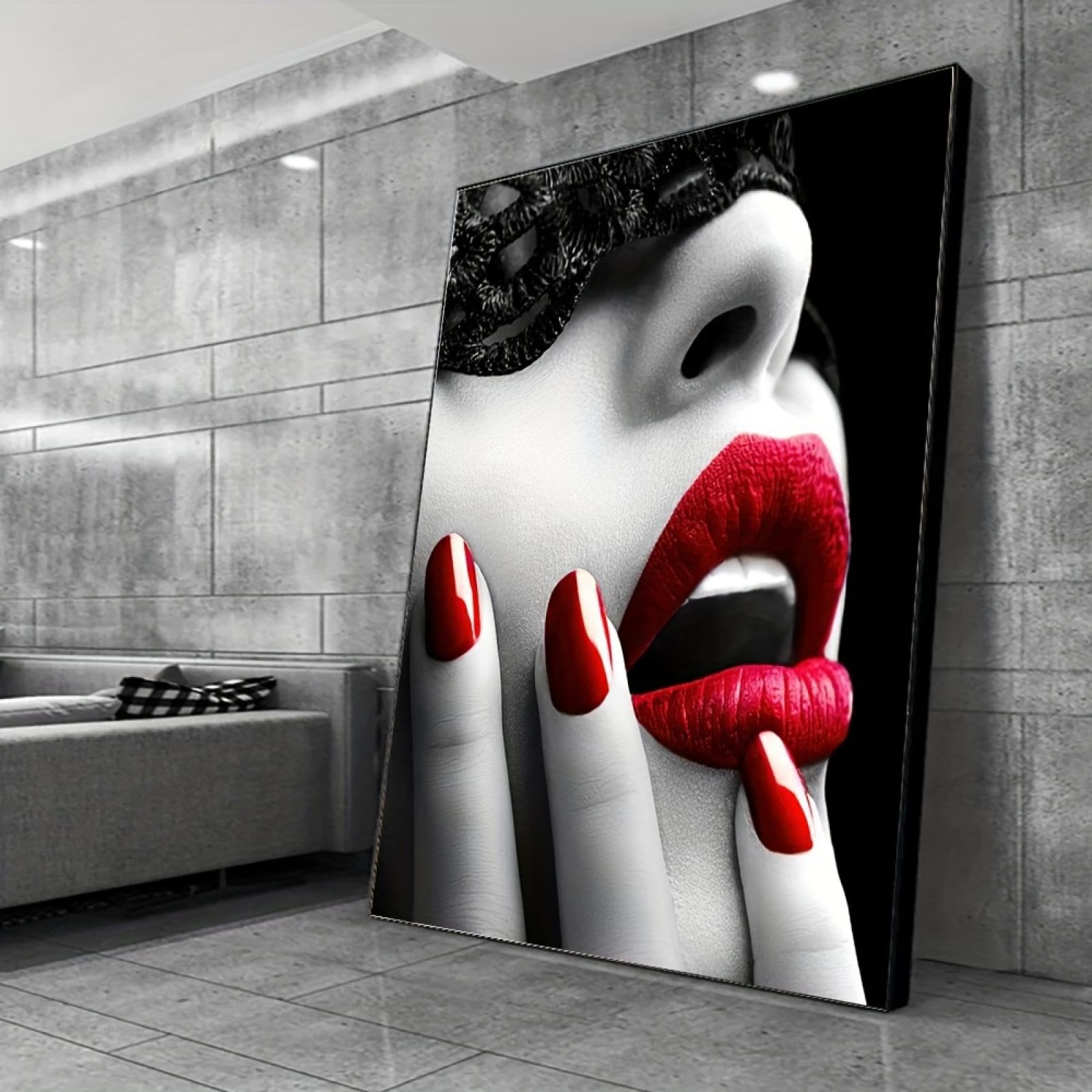 Impression sur toile abstraite lèvres rouges tableau salon 70x108cm - 8