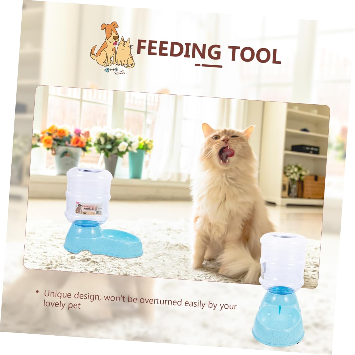 Automatic Pet Feeder Large Capacity 3.8l Dog Cat Water Bowl Dispenser -Slip Base Easy to Assemble Blue