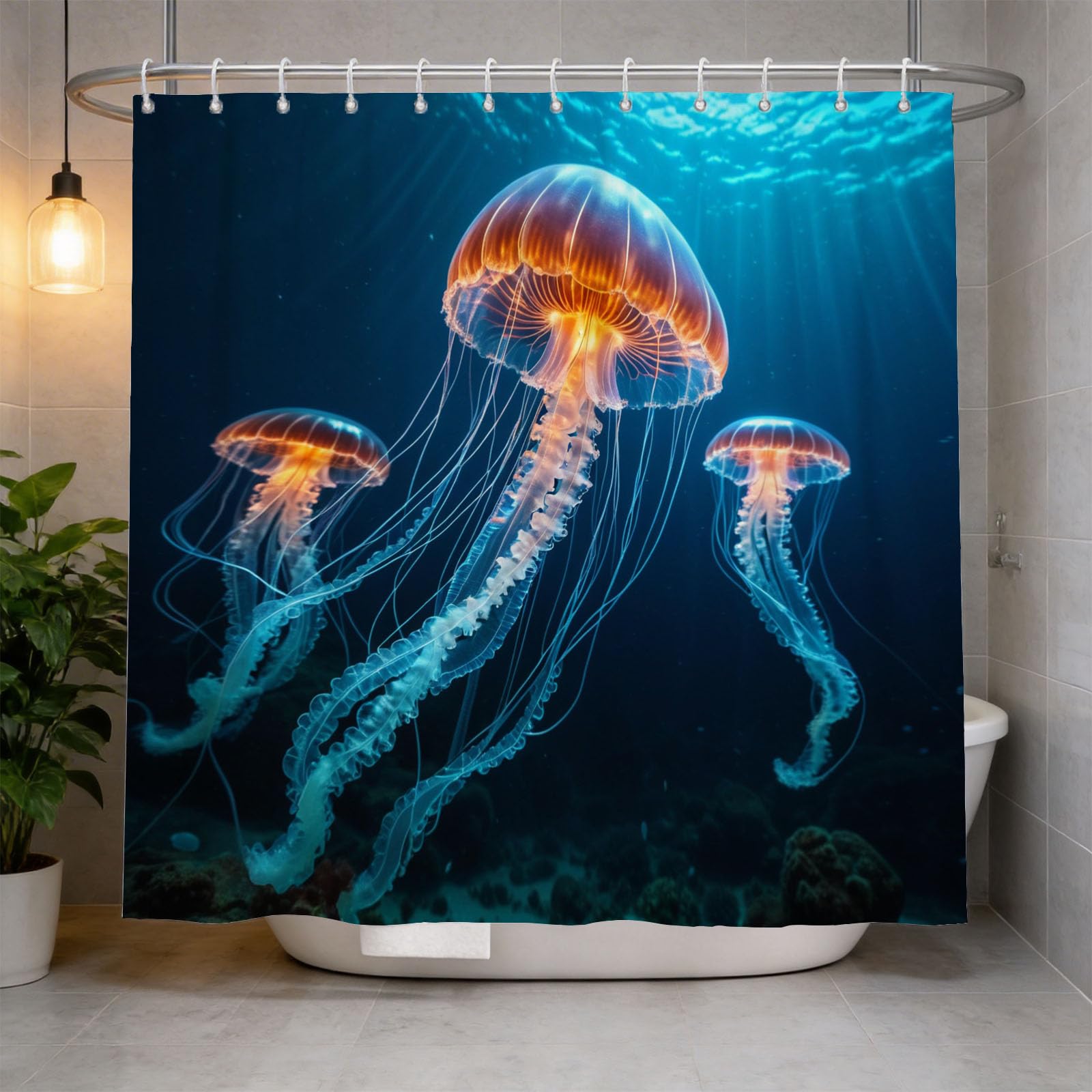 Hongduo 3D Jellyfish Shower Curtain for Stalls Bathtubs Ocean Bathroom Decor Shower Curtain Set Polyester Fabric Waterproof 180x200cm/71X79 Inch with Hooks