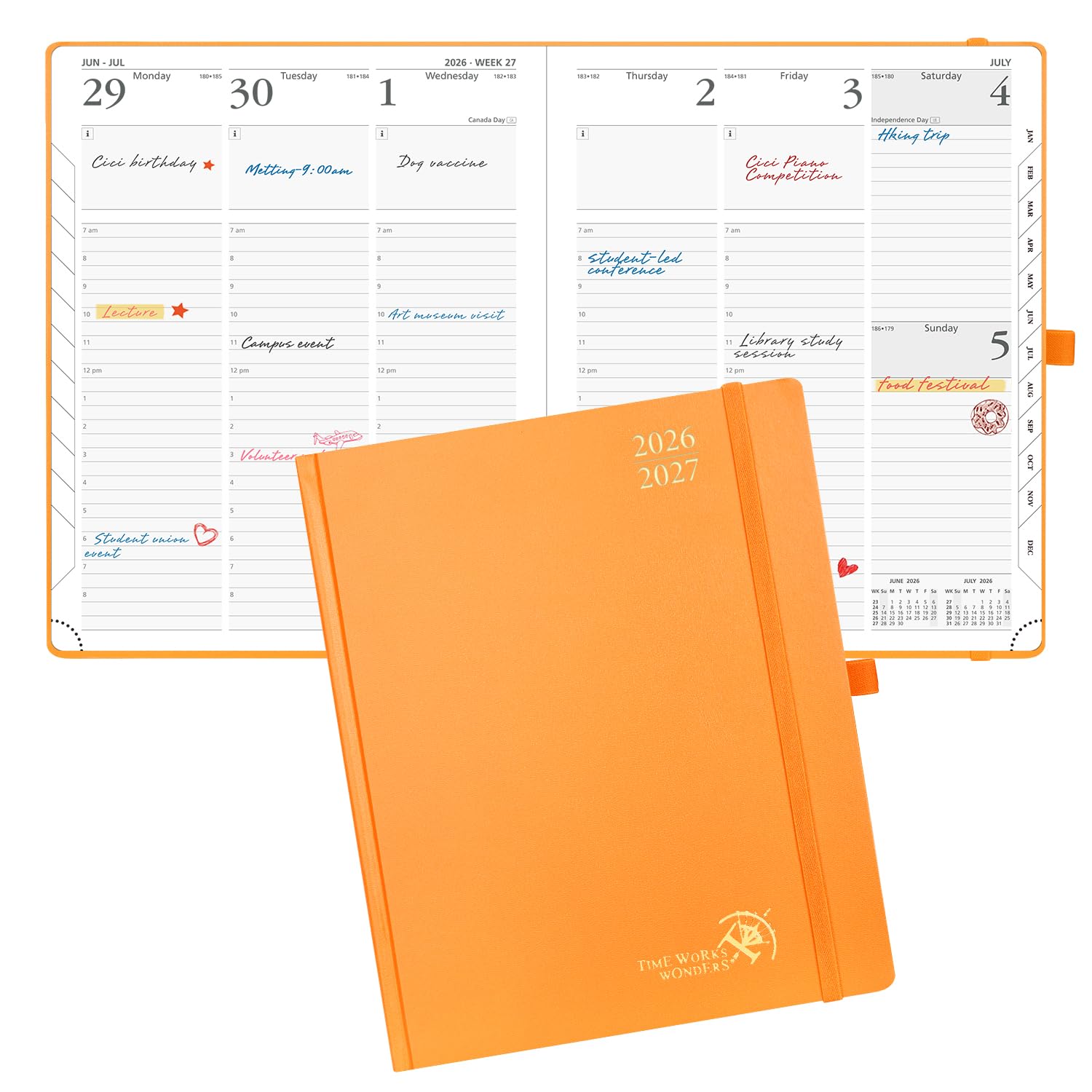 POPRUN Agenda accademica 2026-2027, formato grande, 21,6 x 26,7 cm, calendario settimanale e mensile, da luglio 2026 a giugno 2027, quaderno per appuntamenti con copertina rigida con layout verticale