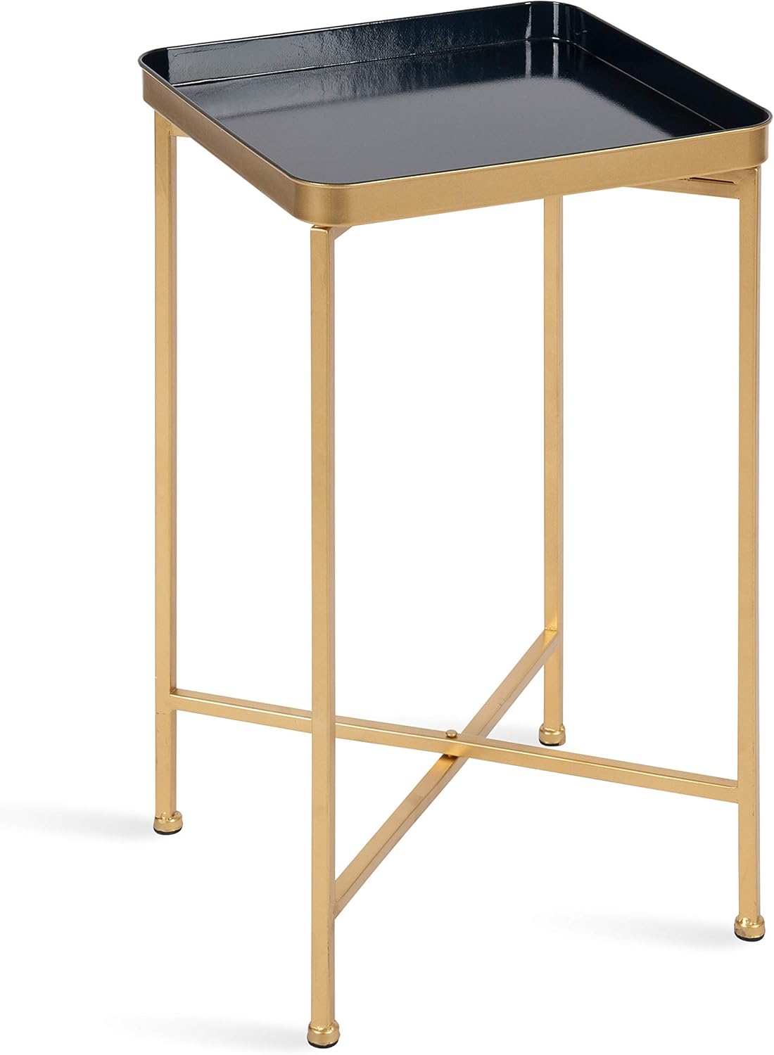 Kate and Laurel Celia Modern Square Tray Side Table, 14 x 14 x 26, Navy Blue and Gold, Foldable Metal Accent Table for Storage and Display