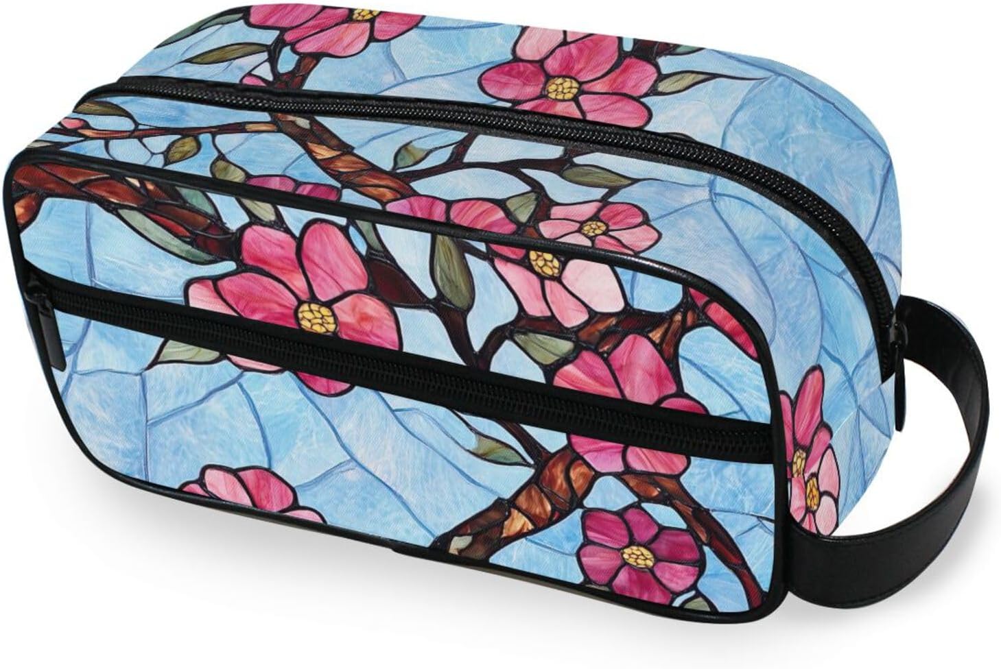 Stained Glass Flowers Bathroom Makeup Bag Water-resistant Bags Aesthetic Cosmetic Organizer for Women