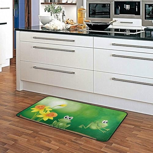Alfombras de cocina con diseño de dos ranas verdes, antideslizantes, suaves, alfombra de baño, alfombra para decoración del hogar, 39 x 20 pulgadas