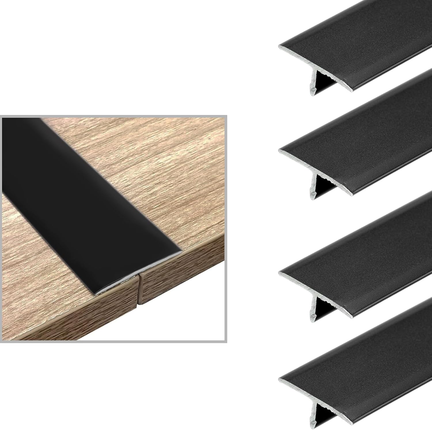 4Pcs Aluminum T-Molding Floor Transition Strip - 3.93ft x 0.8in for Joining Floor Gaps and Thresholds, Versatile Trim for Door Thresholds(Black)