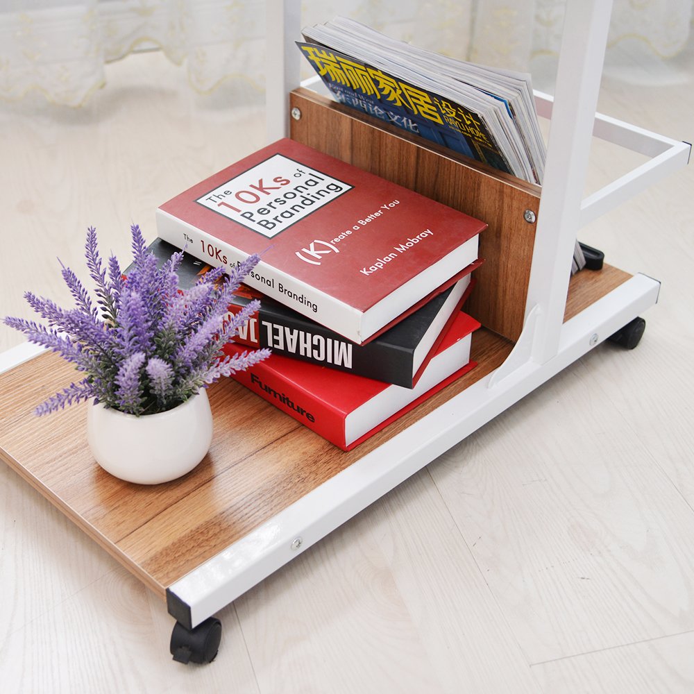 Table D'appoint Roulante Et Réglable En Hauteur Sogesfurniture - Design En U, 48x30 Cm, Hauteur 56-76 Cm, Avec Roulettes Et Panier, Pour Canapé, Lit Ou Bureau