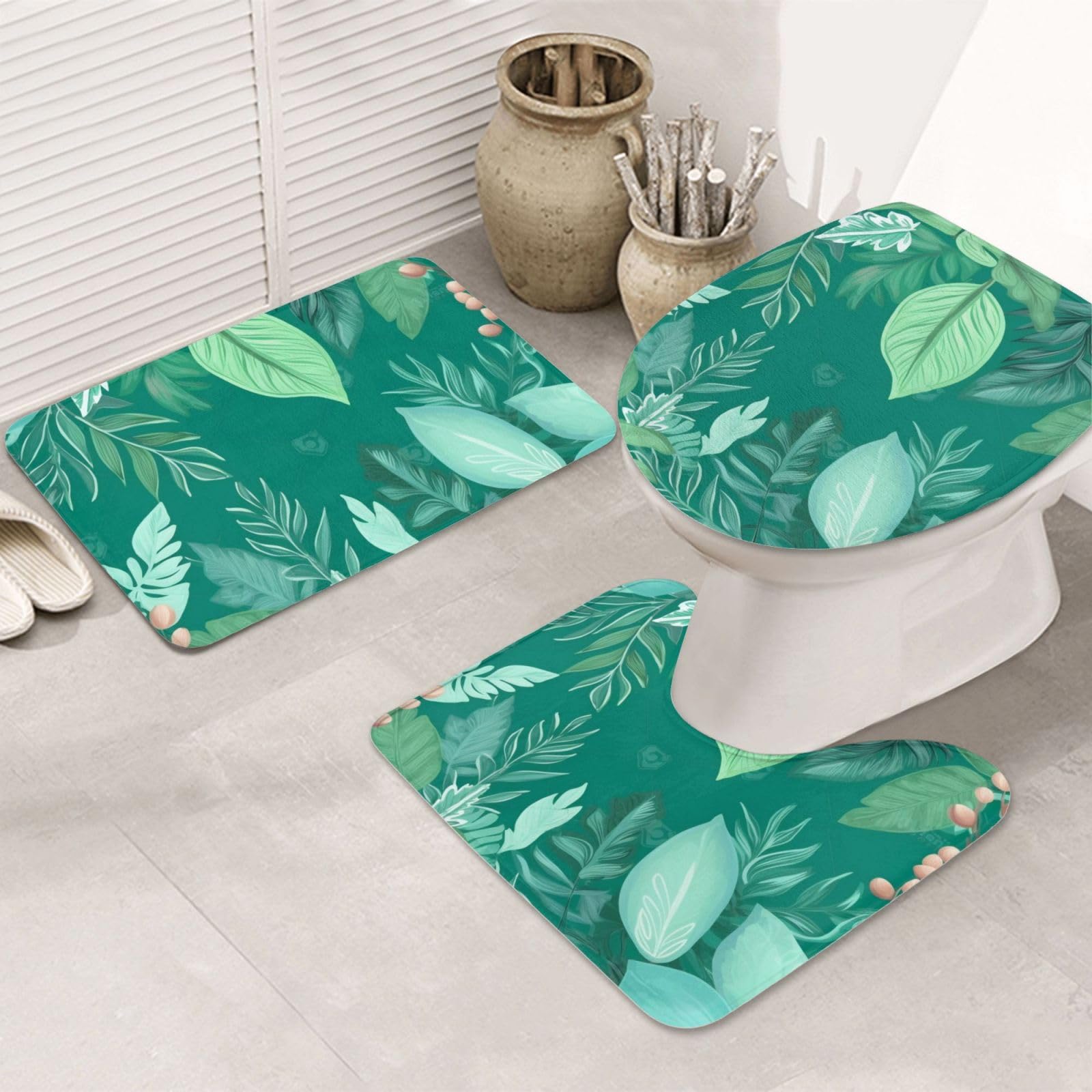 Tapis de bain antidérapant évite les glissades ensemble 3 pièces flanelle verte