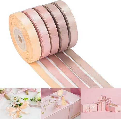 HUIHUANG Cinta rosa rosa de 38 pulgadas, cintas de satén surtidas para el pelo, cinta de boda con rosa polvorienta para envolver regalos, boda,