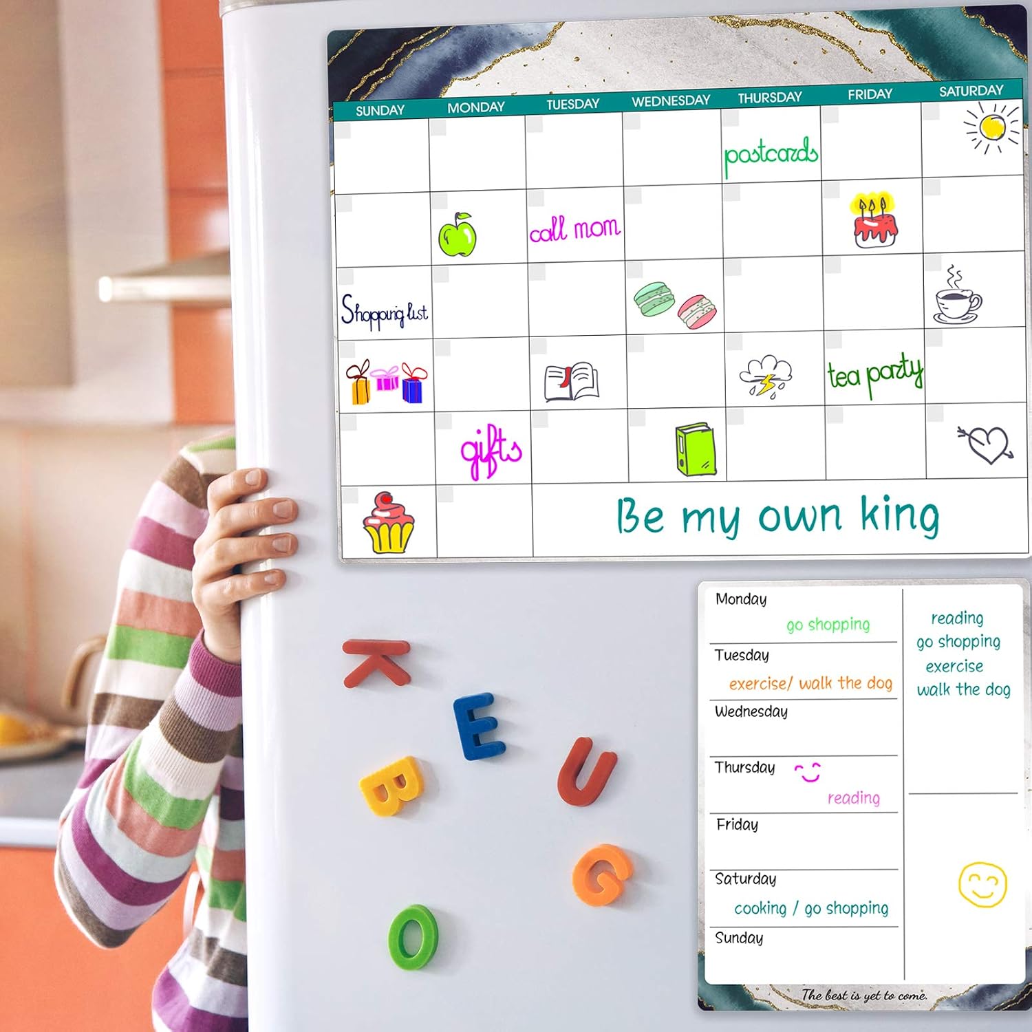 Dry Erase Fridge Magnetic Calendar - White Board Magnetic Calendar for Refrigerator Wall Home Kitchen Decor, 15"x 11.5", Grocery List Magnet Pad
