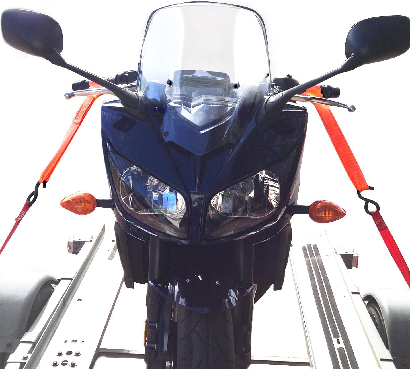 Badass Moto - Soft Loop Motorcycle Tie Down Straps - 11,000 Lbs Break Strength, Heavy Duty Ultra Soft Loops - Scratch Free Trailering - Tow Bikes, Trikes, ATV, UTV - Hi Vis Orange - 4 Tiedowns