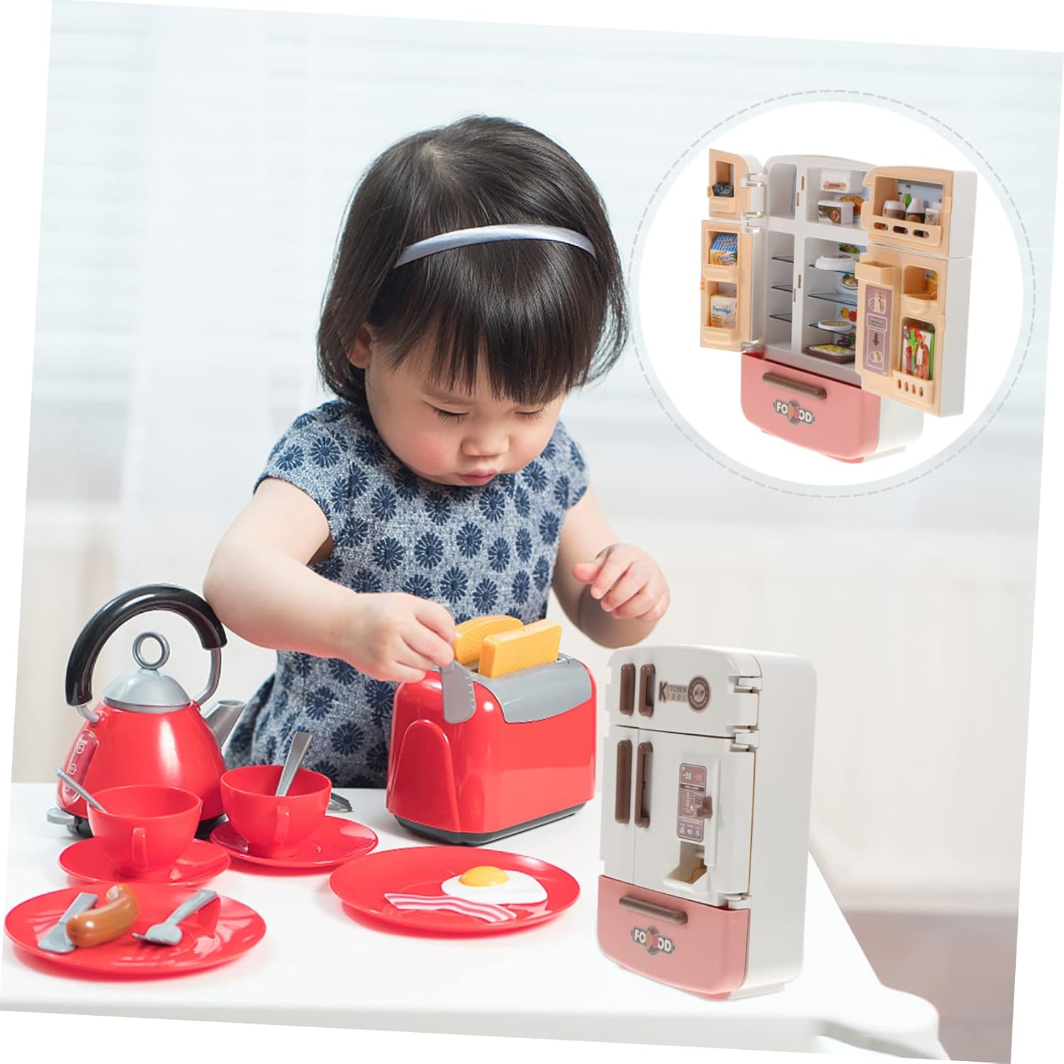 Garneck Miniature Dollhouse Refrigerator - Fun Play Kitchen Accessory with Juice and Ice Cream for - for Imaginative Play Holiday Present and Stocking Stuffer