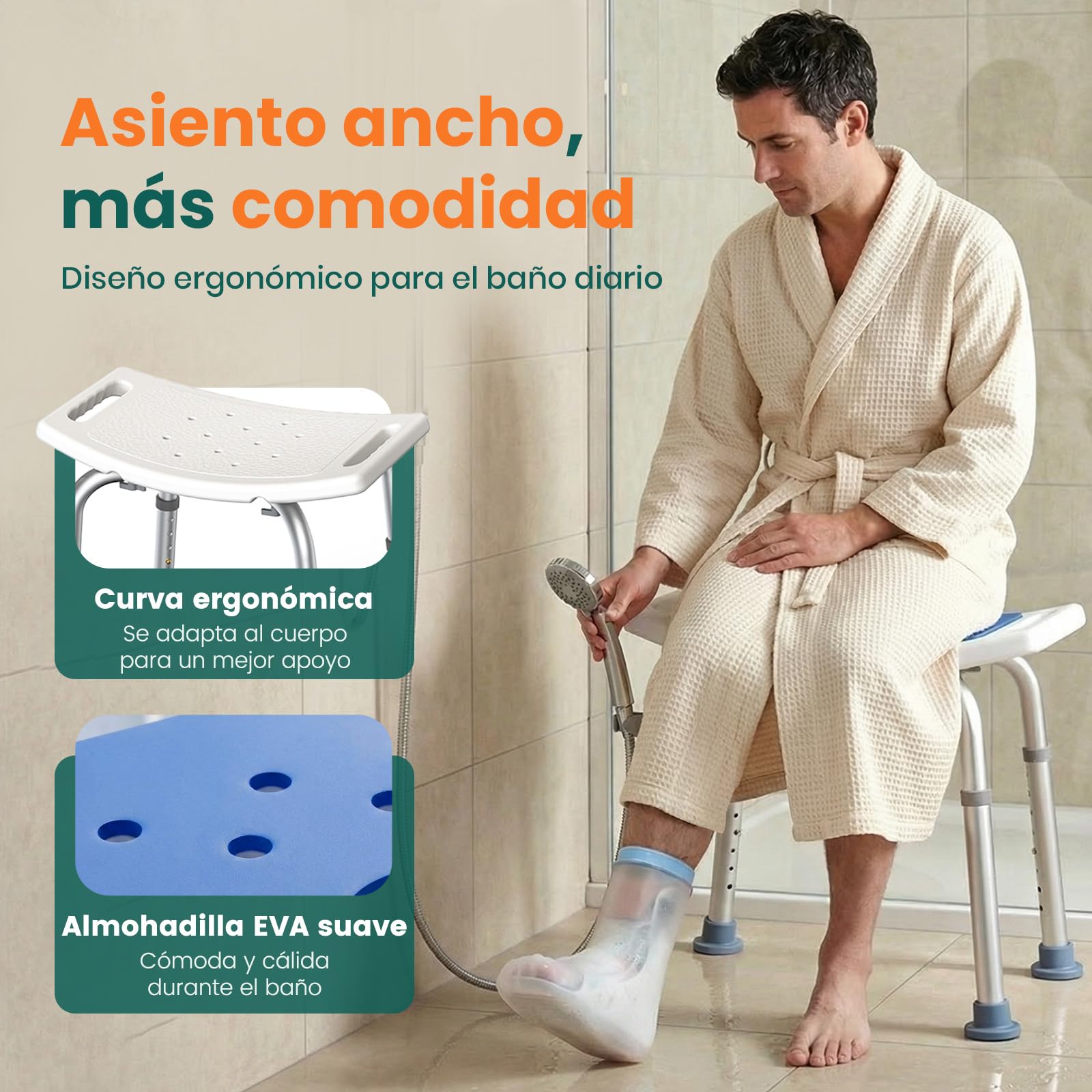 Taburete de Ducha con Altura Ajustable – Taburete de Baño Ligero con Asiento Curvado, Asiento de Ducha Antideslizante para Adultos Mayores, Personas con Discapacidad y Embarazadas, Azul