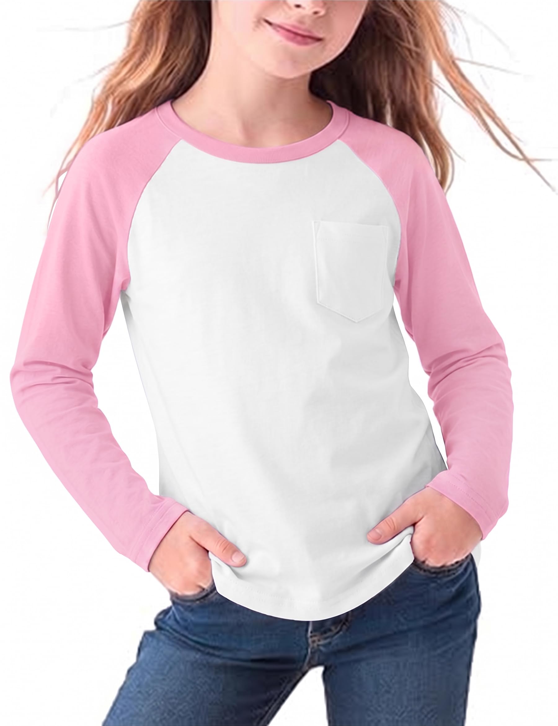 Leversic T-Shirt Bambina Manica Lunga Bicolore Raglan con Taschino