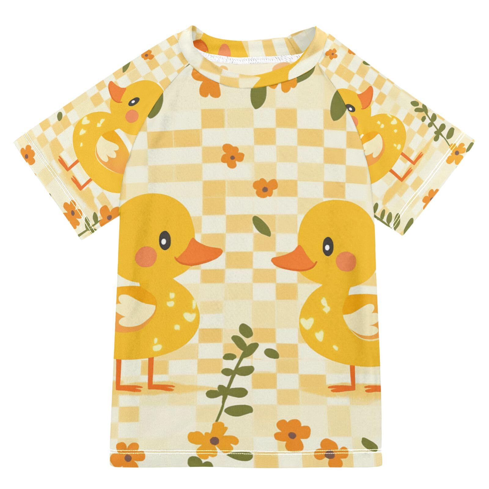Jucciaco Boys Swing Shirts Duck Yellow Cute Cartoon Rashguard Short Sleeve Kids T-Shirts Sun UPF 50+