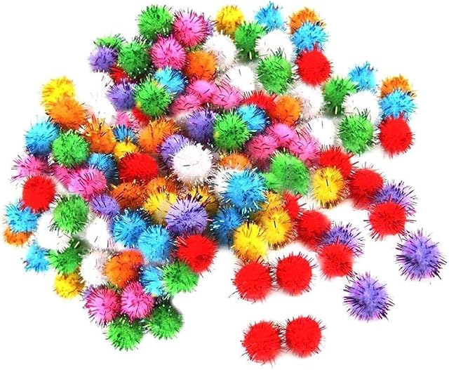 Random Color Mini Colorful Sparkly Glitter Tinsel Pompom Balls Toys f Dog Cat Bird Pack of 100 Nice