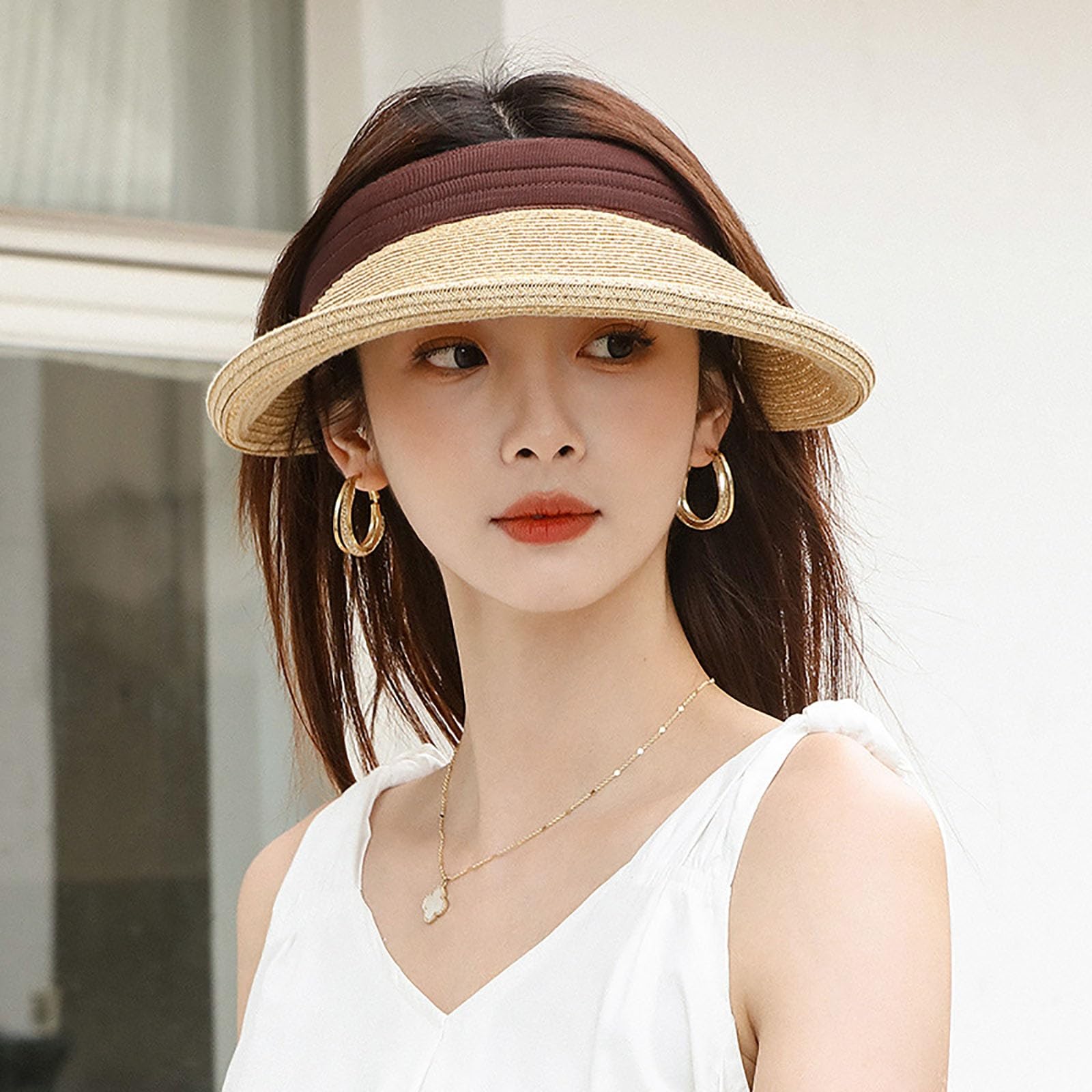 Sombreros De Paja para Mujer, Sombrero Viseras Mujer Verano De Paja Vacío con ala Grande Viseras para El Sol para Mujer Playa Viaje Vacaciones