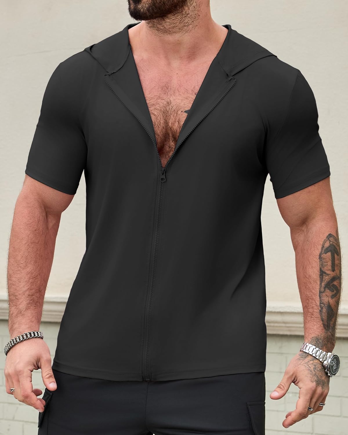 Aiyino Men's Athletic Short Sleeve Zip Hoodie Quick Dry Workout Gym Tee image 4