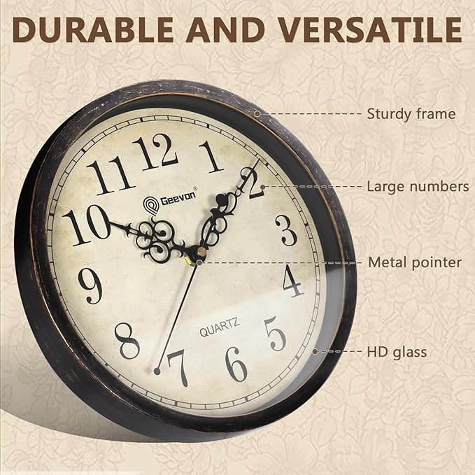 Reloj de Pared Vintage Geevon 10 Pulgadas Silencioso Analógico miniatura 3