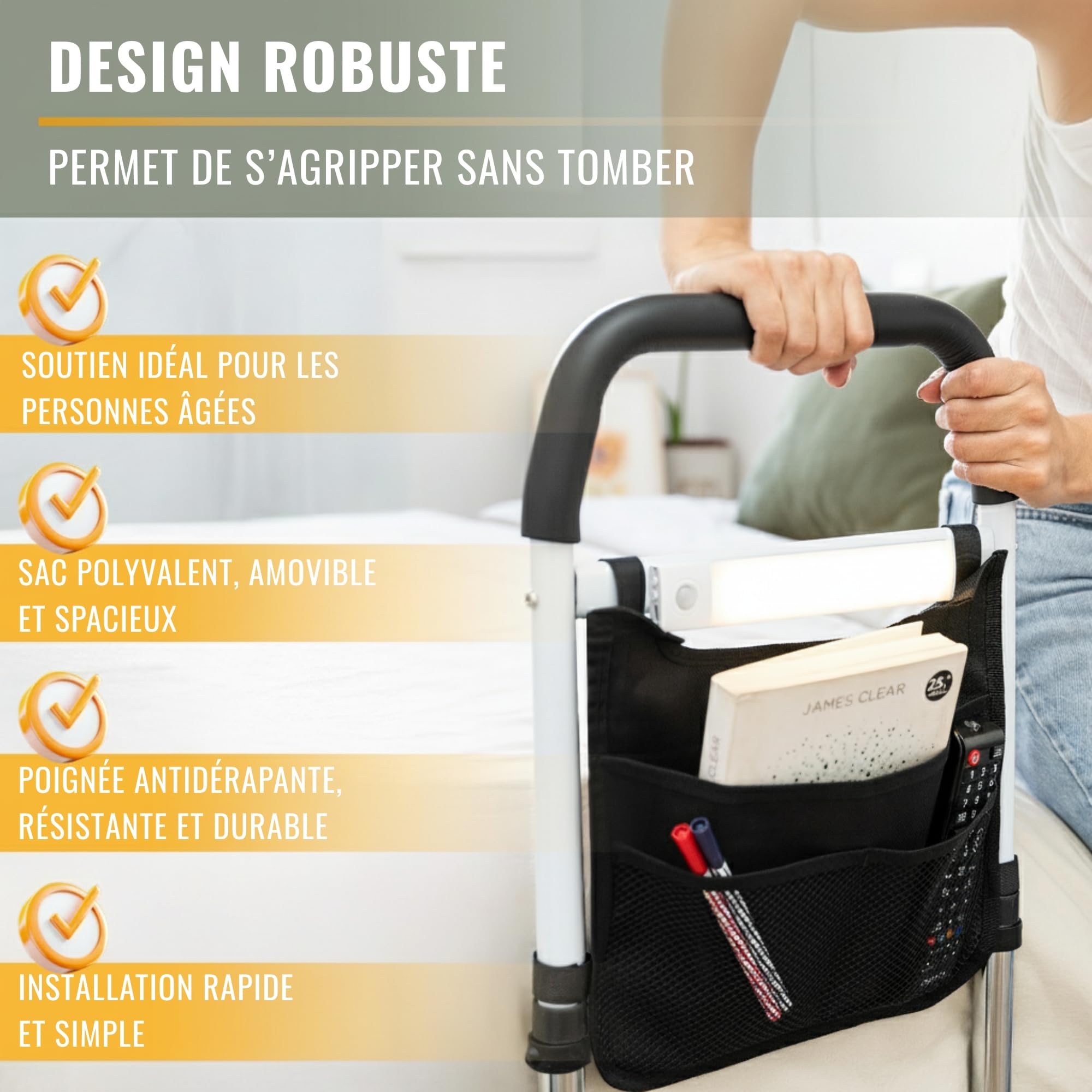 Arcanix Barrière de Lit Adulte – Barrière de Sécurité Lit Adulte, Barre de Lit pour Personne Âgée, Aide au Lever, Barrière Lit Anti-Chute pour Lit Médicalisé et Accessoires Personnes Âgées