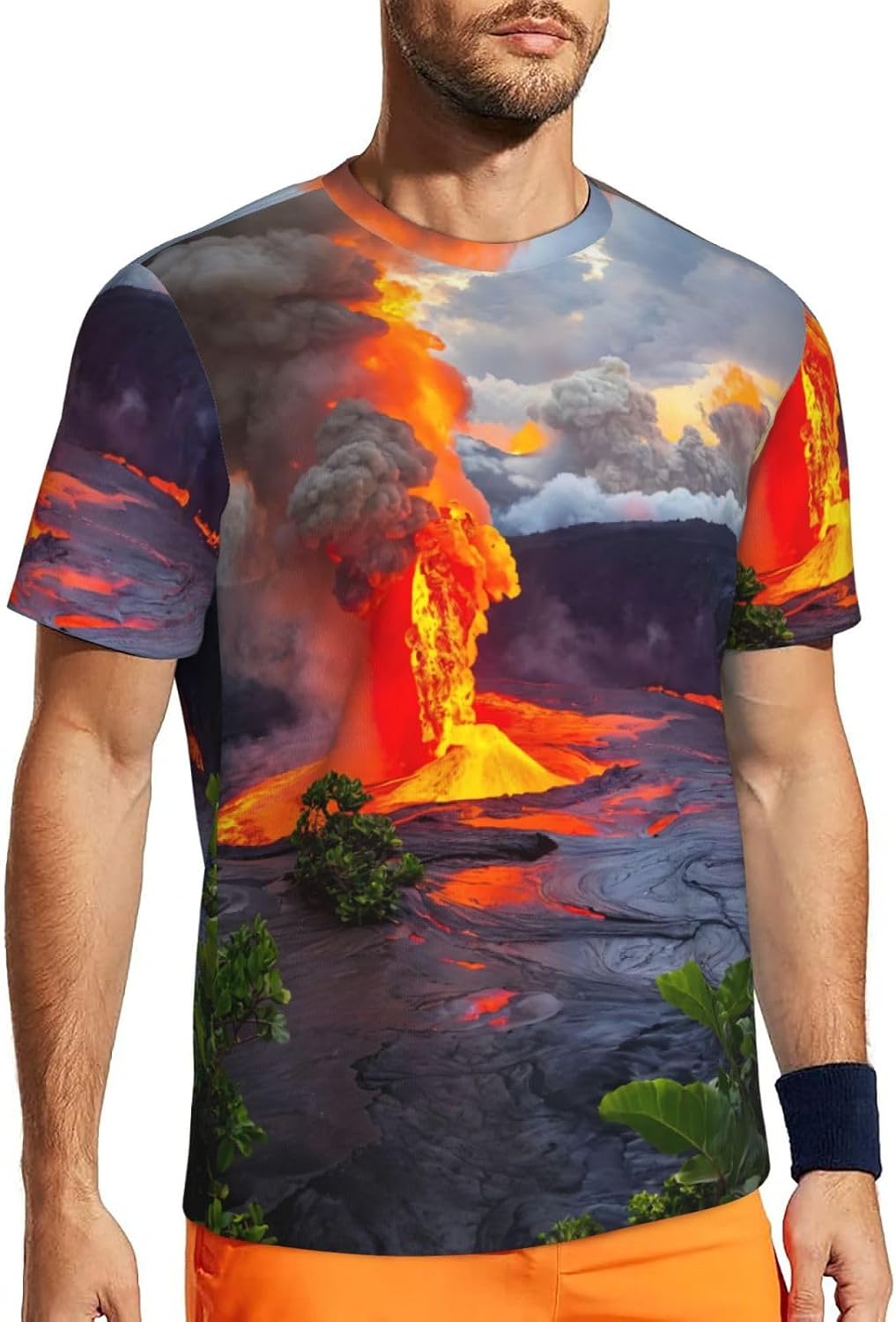 Kilauea Volcanos Print Mens Short Sleeve Mesh T-Shirt Breathable Athletic Gym Running Casual Sports Wear