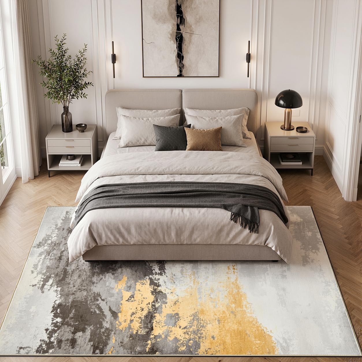 TOPICK Tapis de Salon Moelleux à Poils Courts 160x220 Motif Abstrait Gris | Antidérapant, Lavable en Machine, Fin, Pliable et Résistant, Facile à Entretenir, pour Salon et Chambre à Coucher