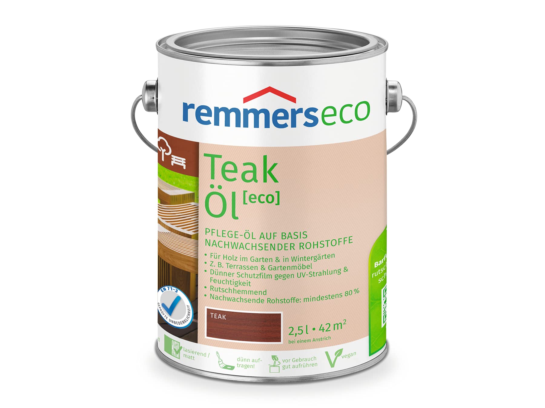 Huile teck Remmers anti-grisaillement pour rénover un mobilier de jardin