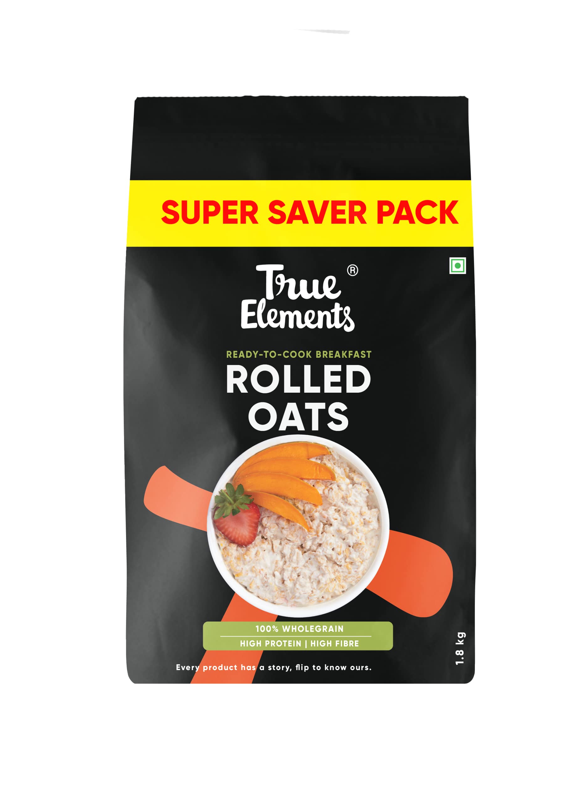 True Elements Rolled Oats 1.8kg - Rolled Oats | 100% Natural Ingredients | Healthy Breakfast Cereal | High in Protein and Fiber