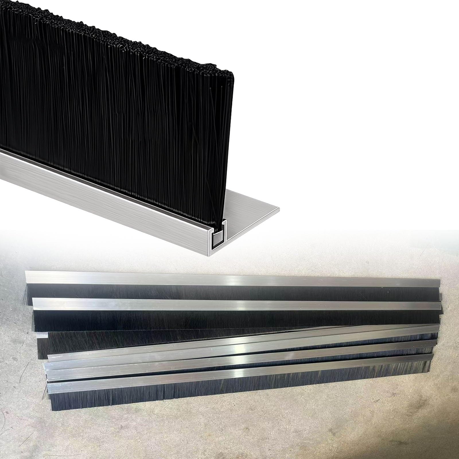 Door Bottom Sealing Strip, Door Bottom Sweep with Nylon Brush Seal, 10-300MM, for Sliding Door, 2 Pack(F-,H 130 MM)