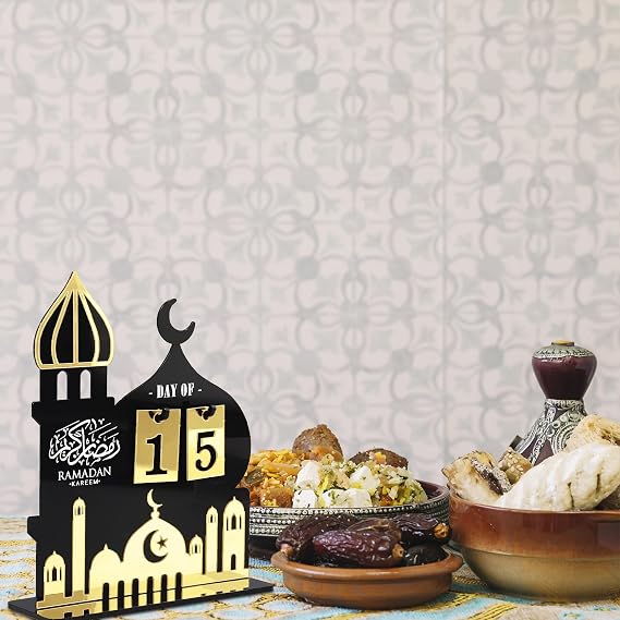 Ramadan Advent Calendar Set - Acrylic and Wooden Ramadan Decorations for Home Eid Mubarak Table Decor, 30 Days Countdown Calendar for Muslim Festivities and Ramadan Party Supplies Style H