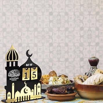 Ramadan Advent Calendar Set - Acrylic and Wooden Ramadan Decorations for Home Eid Mubarak Table Decor, 30 Days Countdown Calendar for Muslim Festivities and Ramadan Party Supplies Style H