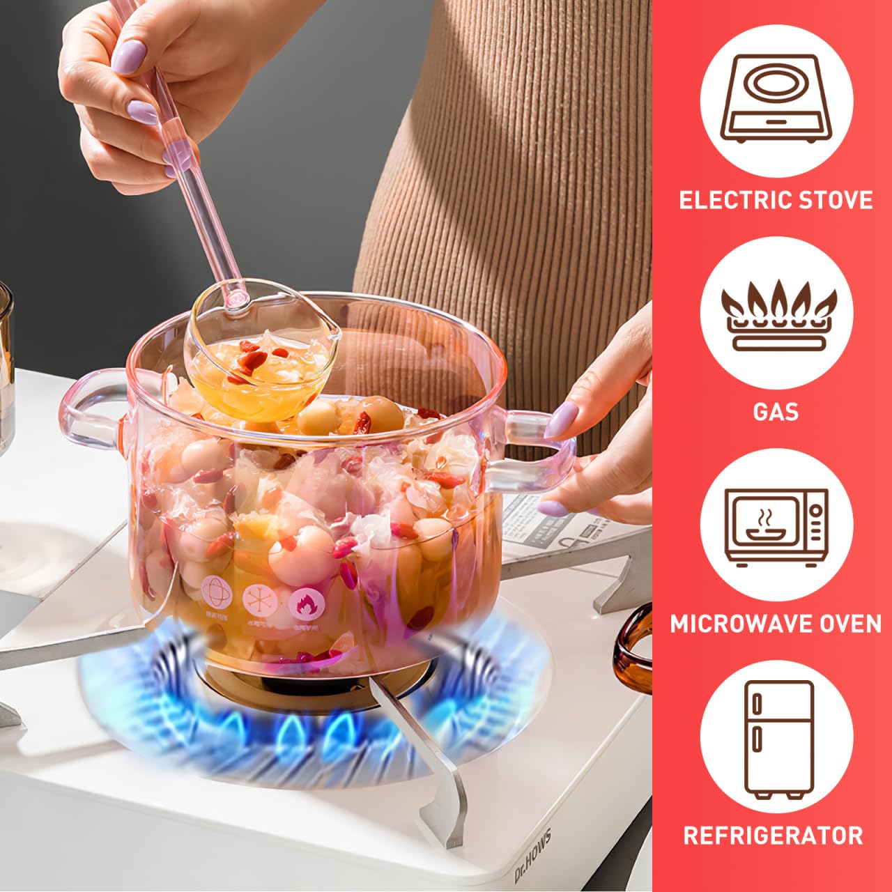 Happyyami Cacerola de Cristal Con Tapa - Olla Multifuncional para Sopa, Pasta, Fideos, Verduras, Carne - Compatible Con Inducción