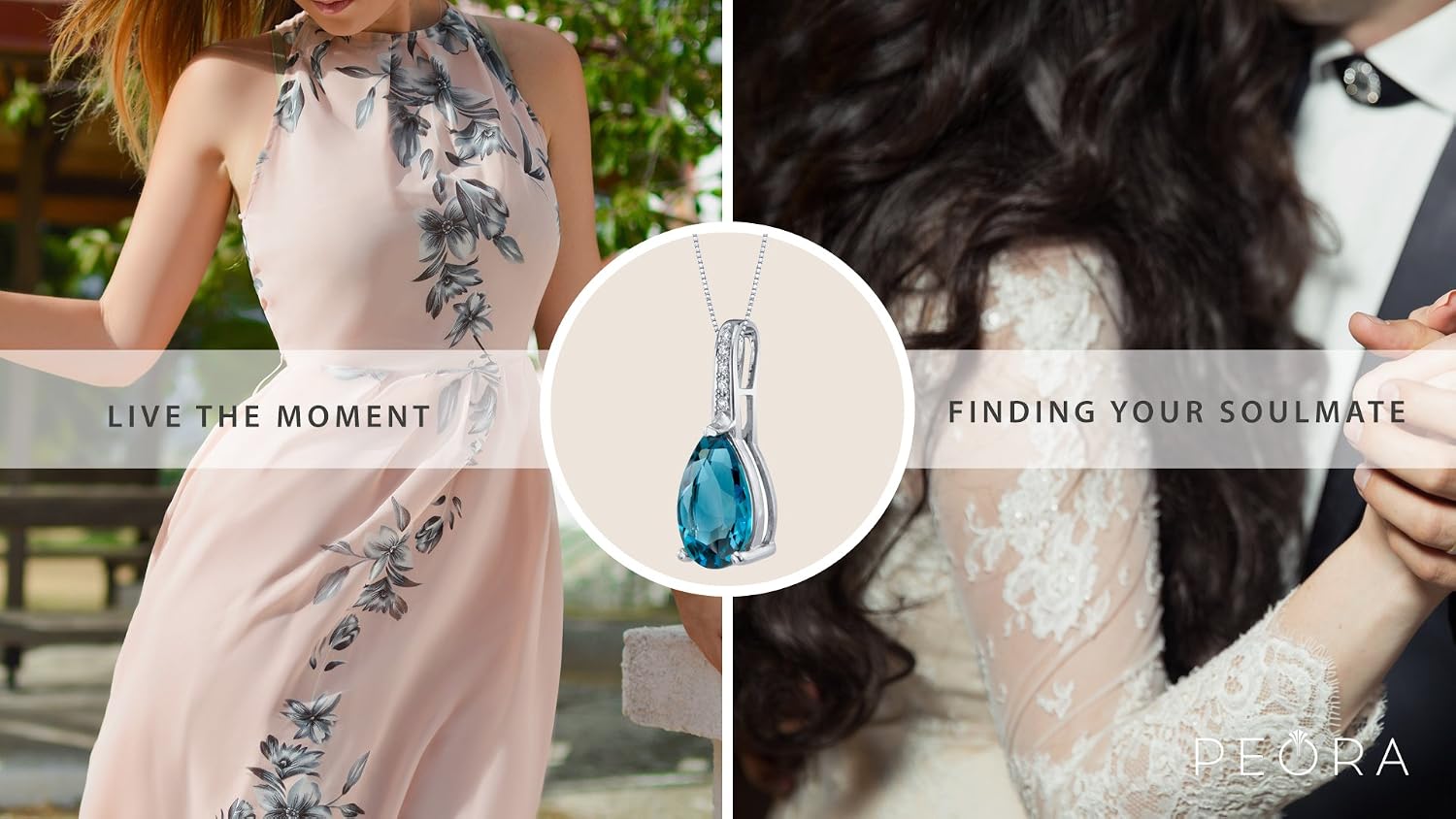 PEORA Genuine London Blue Topaz and Diamond Teardrop Pendant for Women 14K White Gold, 3 Carats Pear Shape, AAA Grade, December Birthstone Necklace, Gold Necklace, w/Jewelry Box