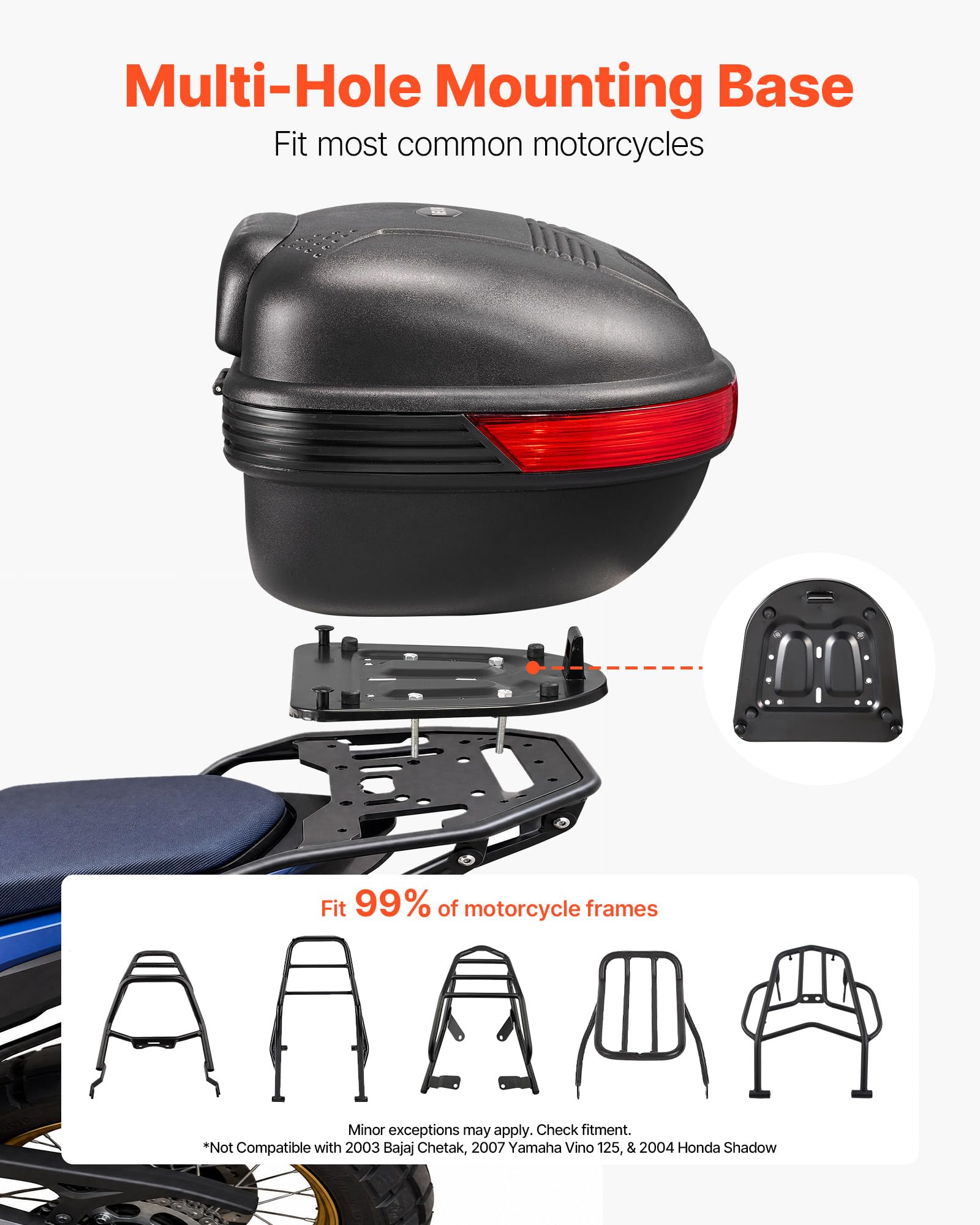VEVOR Top Case de Moto 30 L Coffre Arrière Universel Imperméable en PP